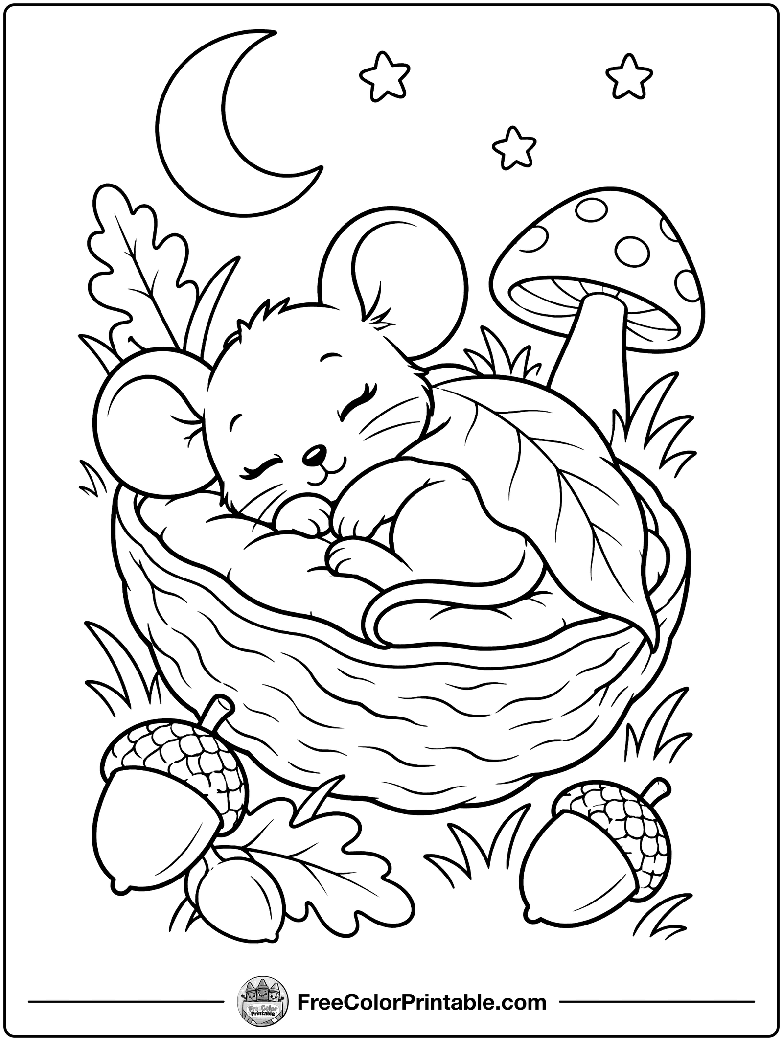 Baby Mouse in a Walnut Shell Coloring Page — free color printable