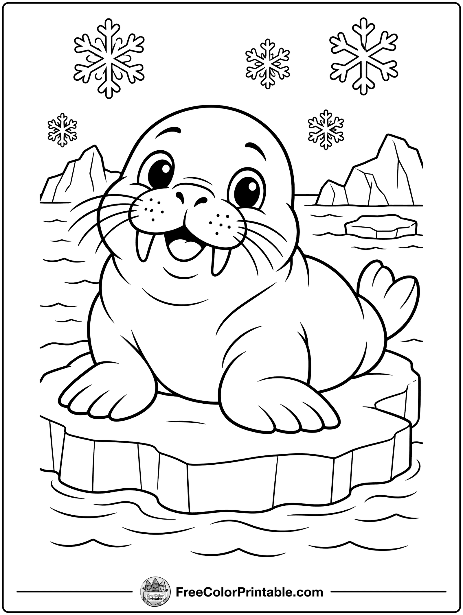 Baby Walrus on the Ice Coloring Page — free color printable