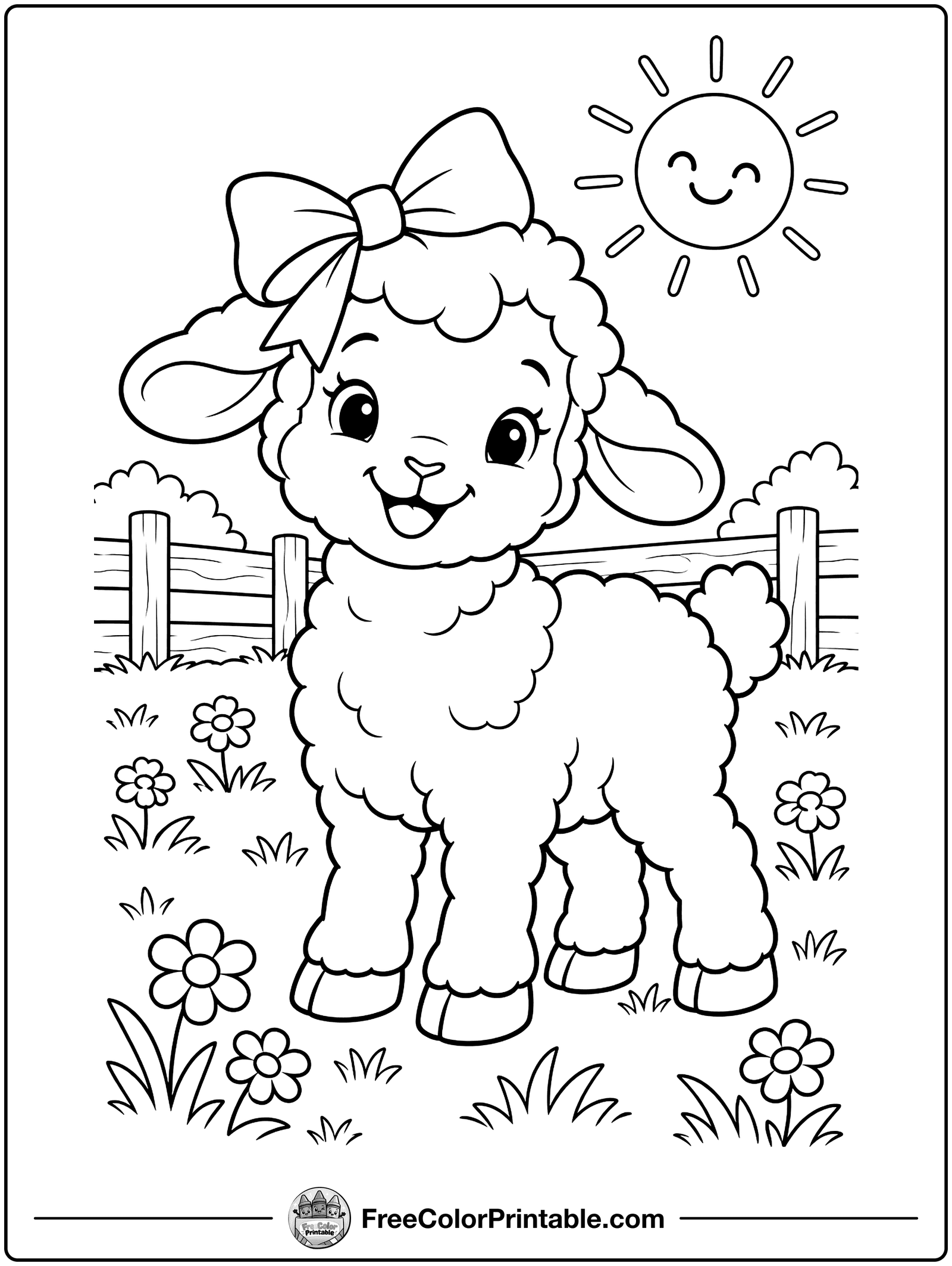 Lamb with a Bow Coloring Page — free color printable