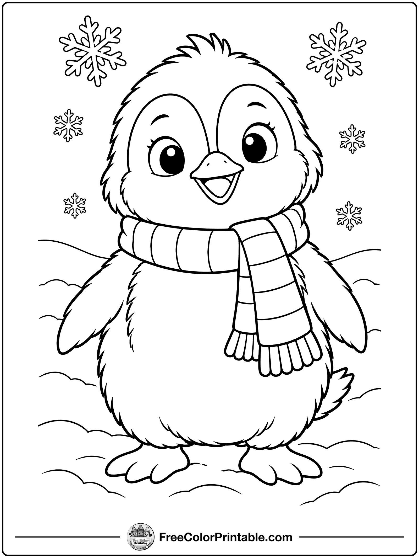 Penguin Chick in a Scarf Coloring Page — free color printable