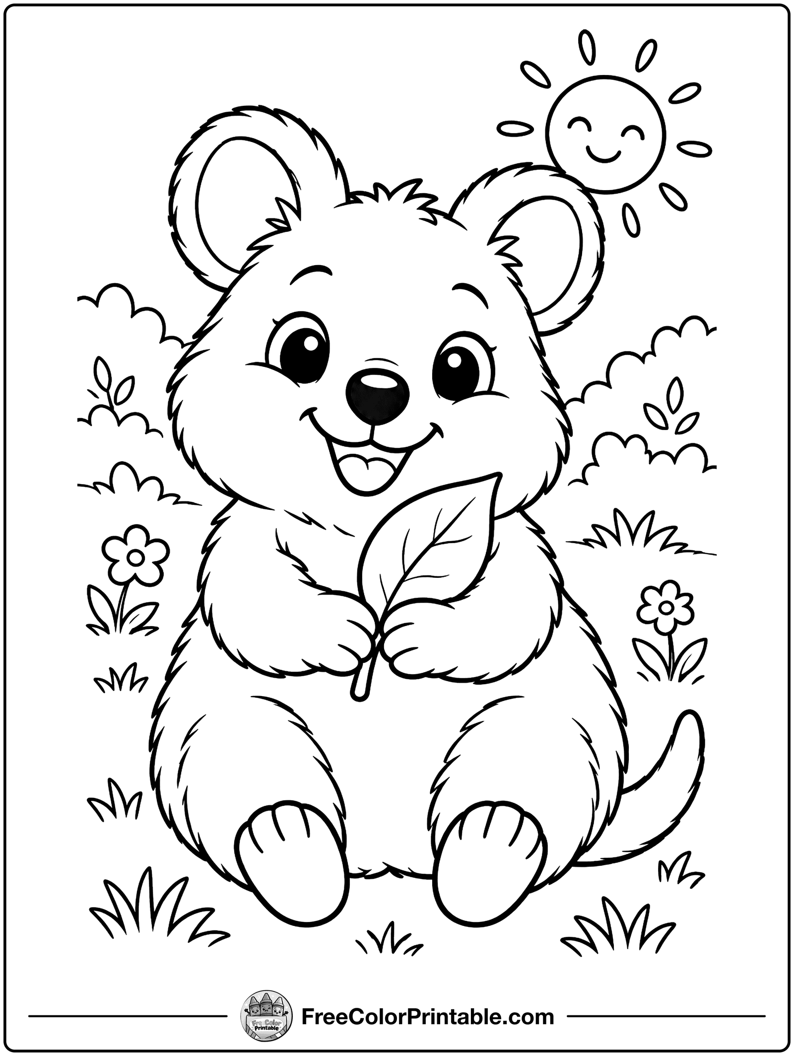 Smiling Baby Quokka Coloring Page — free color printable