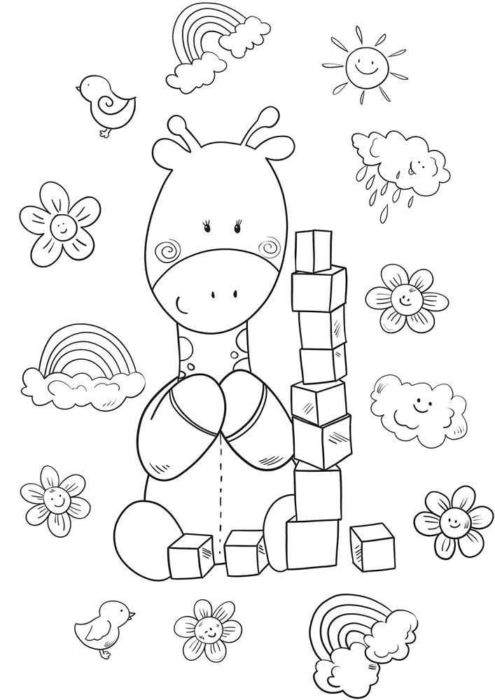 Baby Giraffe Is Playing With Cubes Coloring Page Md Coloring Page — Free Printable — free printable coloring page