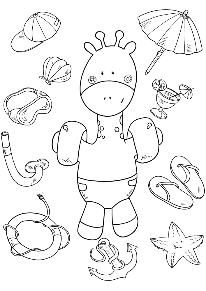 Baby Giraffe On The Beach Coloring Page Md Coloring Page — Free Printable — free printable coloring page