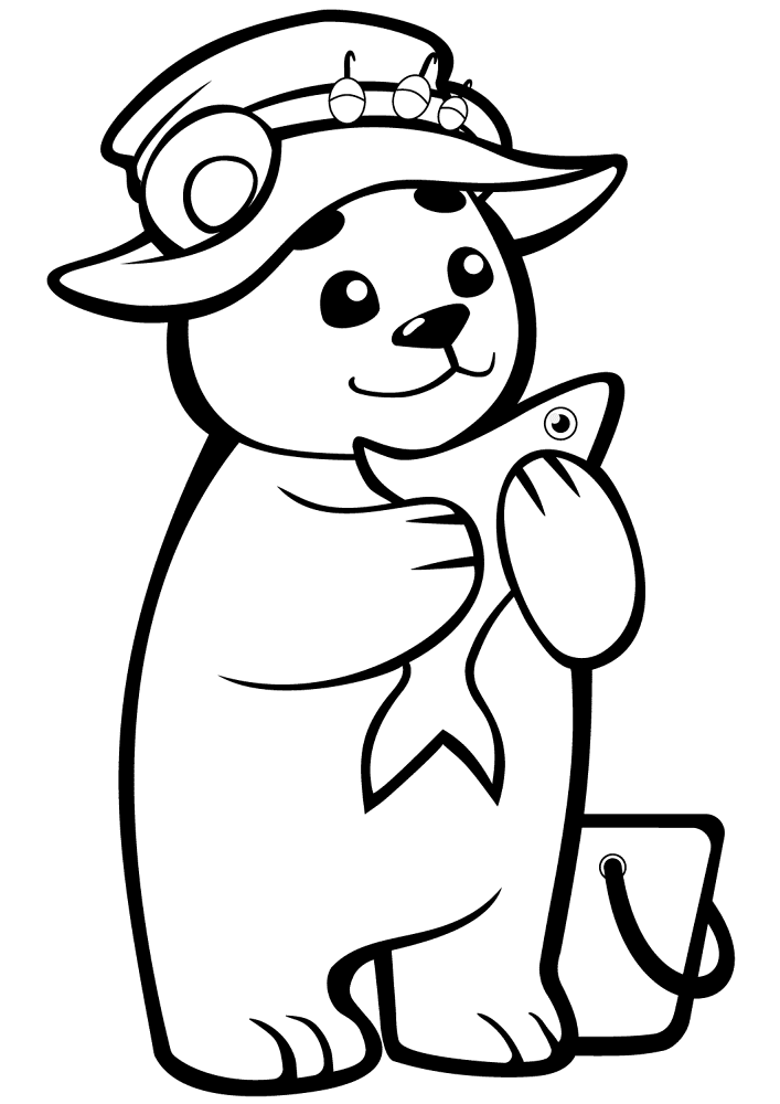 Cute Baby Bear With Fish Coloring Page Md Coloring Page — Free Printable — free printable coloring page