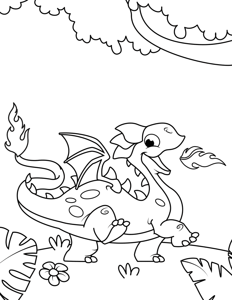 Cute Fire Breathing Dragon Coloring Page Md Coloring Page — Free Printable — free printable coloring page