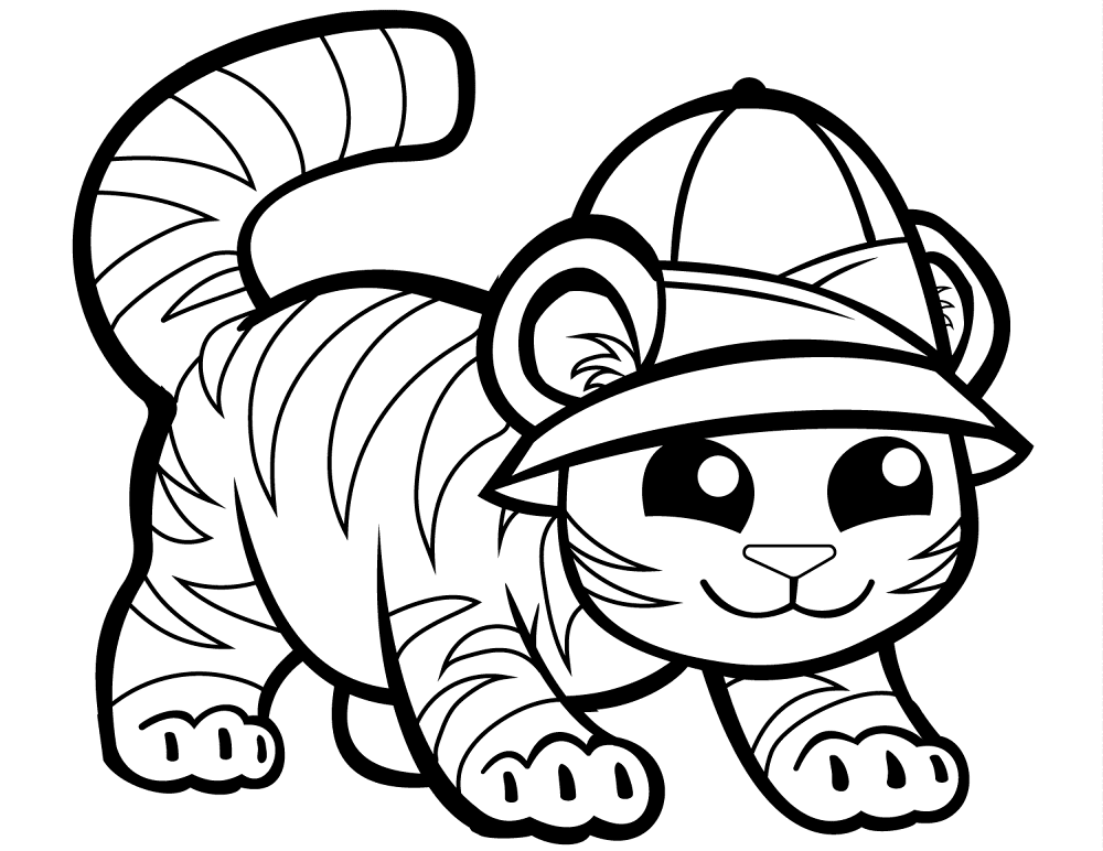 Cute Tiger In Cap Coloring Page Md Coloring Page — Free Printable — free printable coloring page