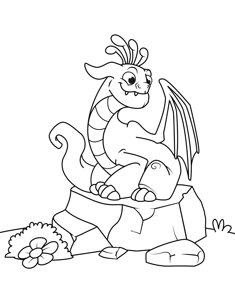 Funny Dragon Sitting On Stone Coloring Page Md Coloring Page — Free Printable — free printable coloring page