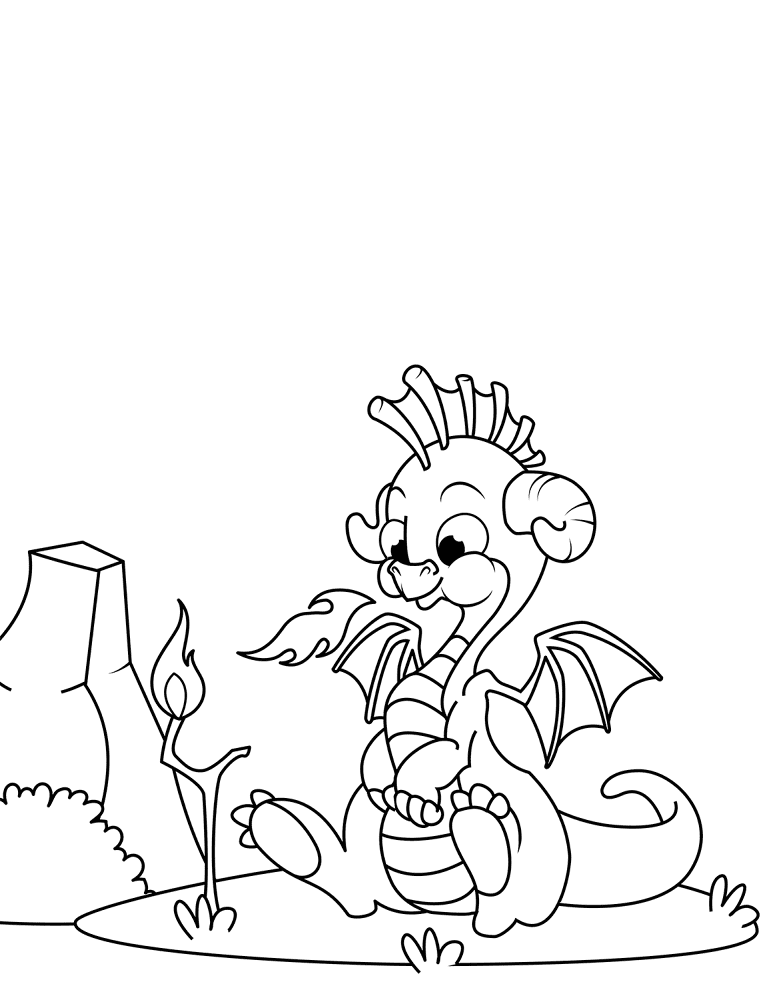 Little Dragon Breathing Fire Coloring Page Md Coloring Page — Free Printable — free printable coloring page
