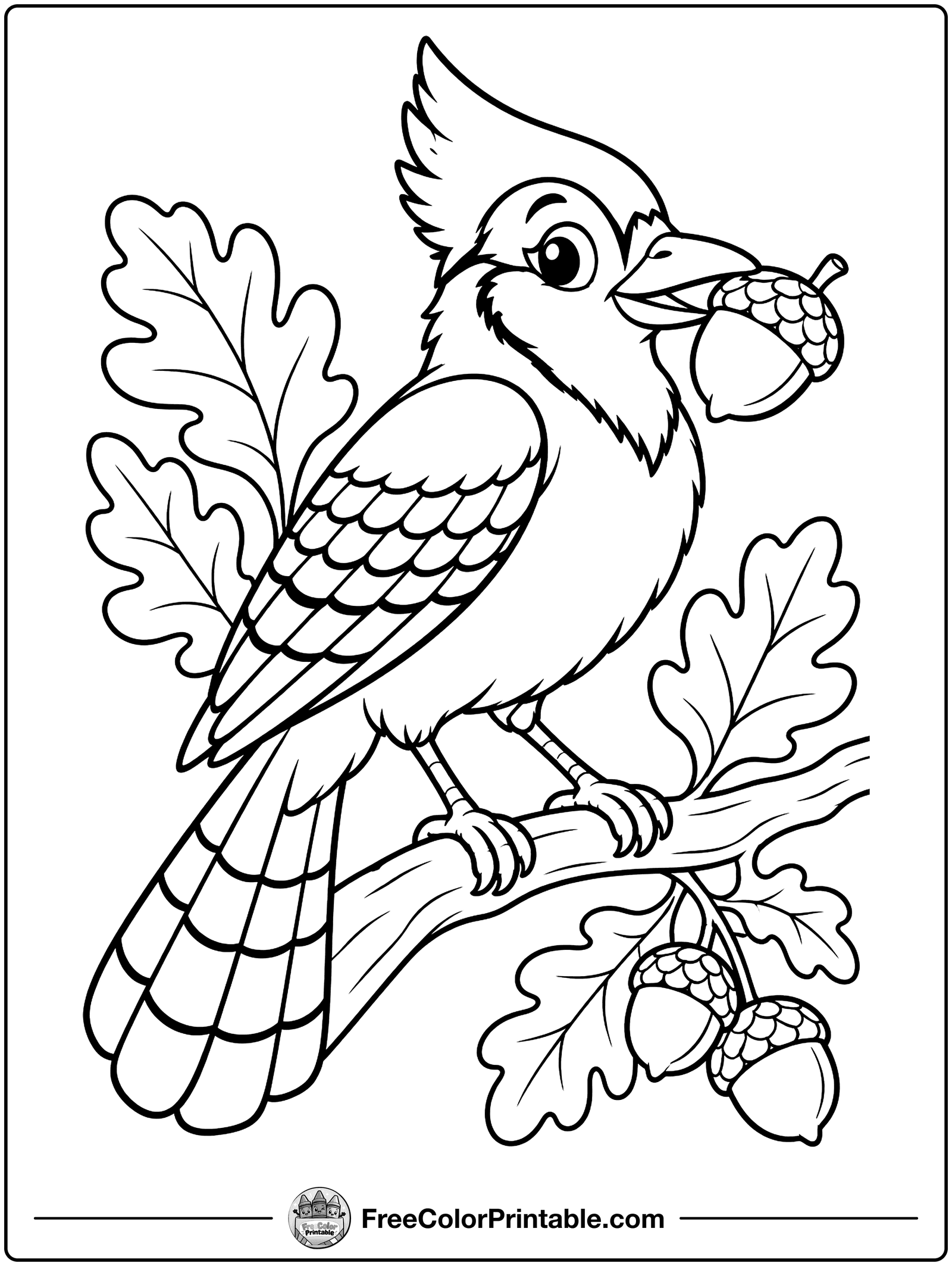 Blue Jay with an Acorn Coloring Page — free color printable