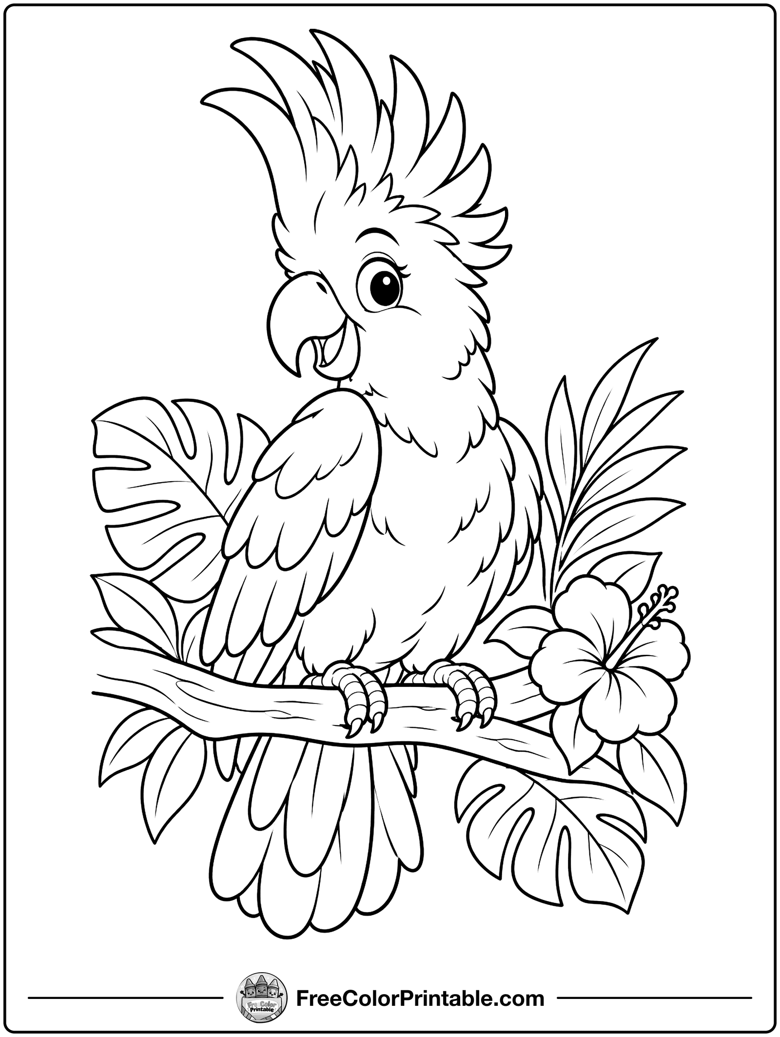 Cockatoo with a Fancy Crest Coloring Page — free color printable
