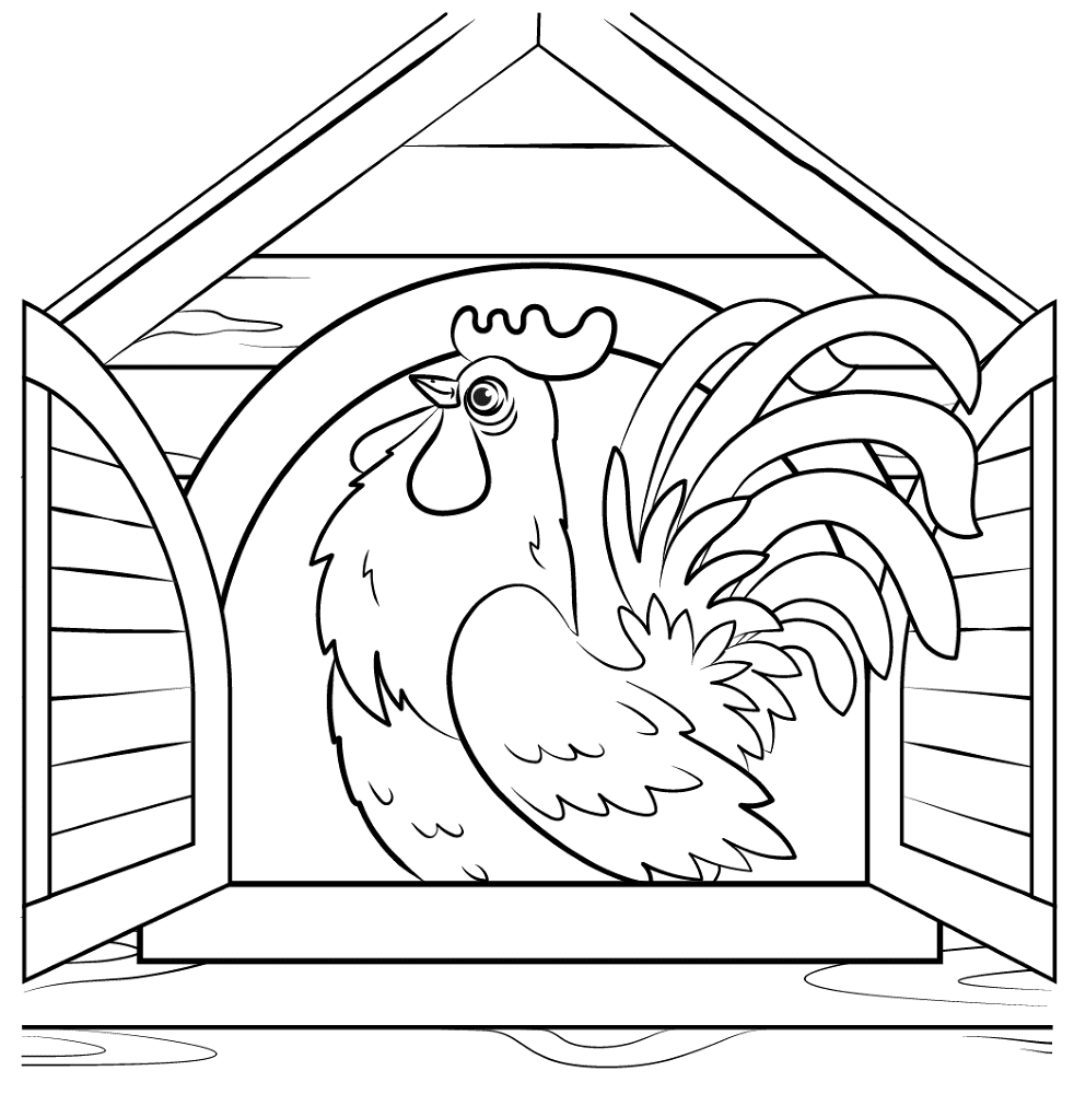 Cockerel At The Barn Window Coloring Page Md Coloring Page — Free Printable — free printable coloring page