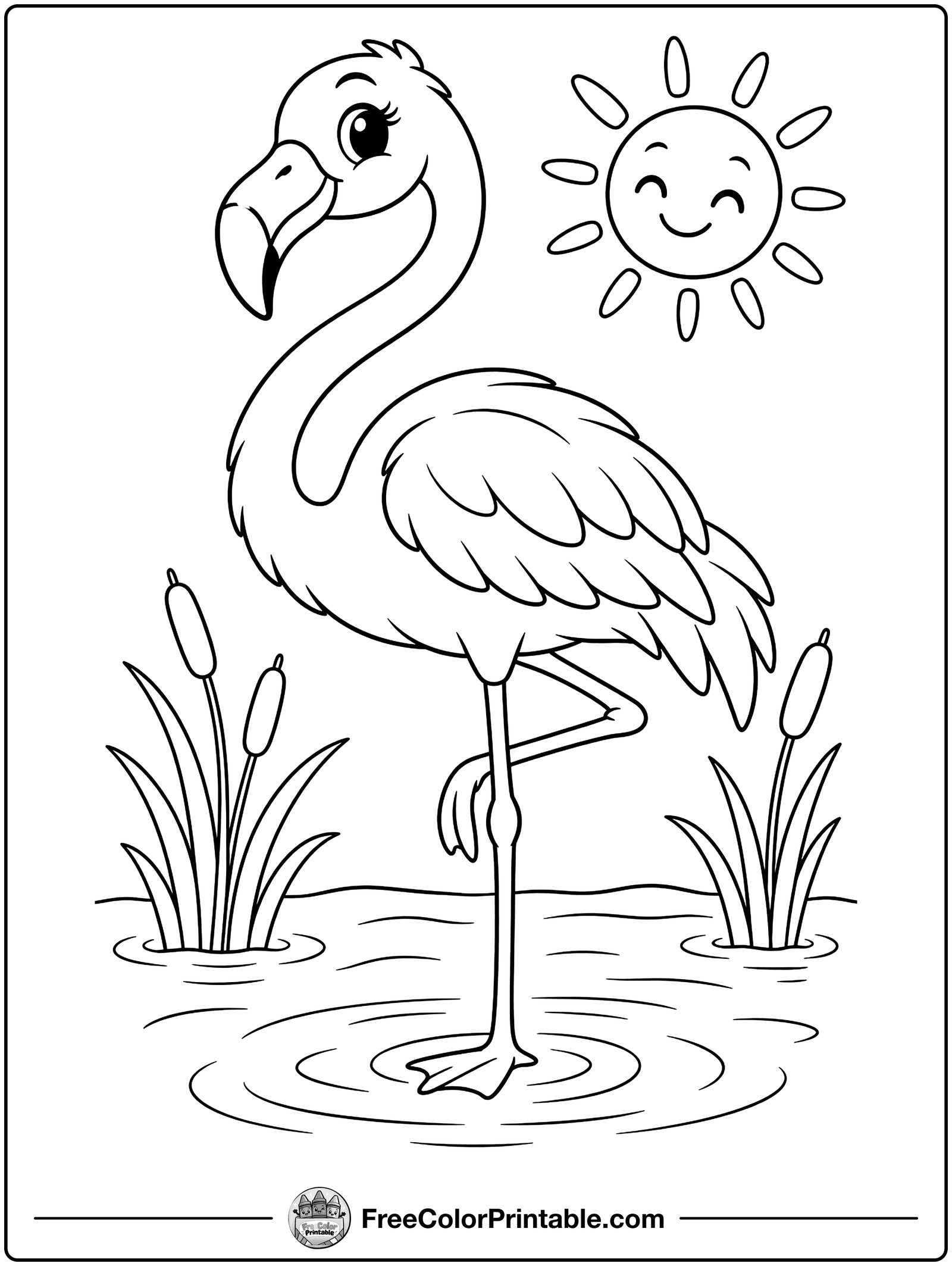 Flamingo Standing on One Leg Coloring Page — free color printable