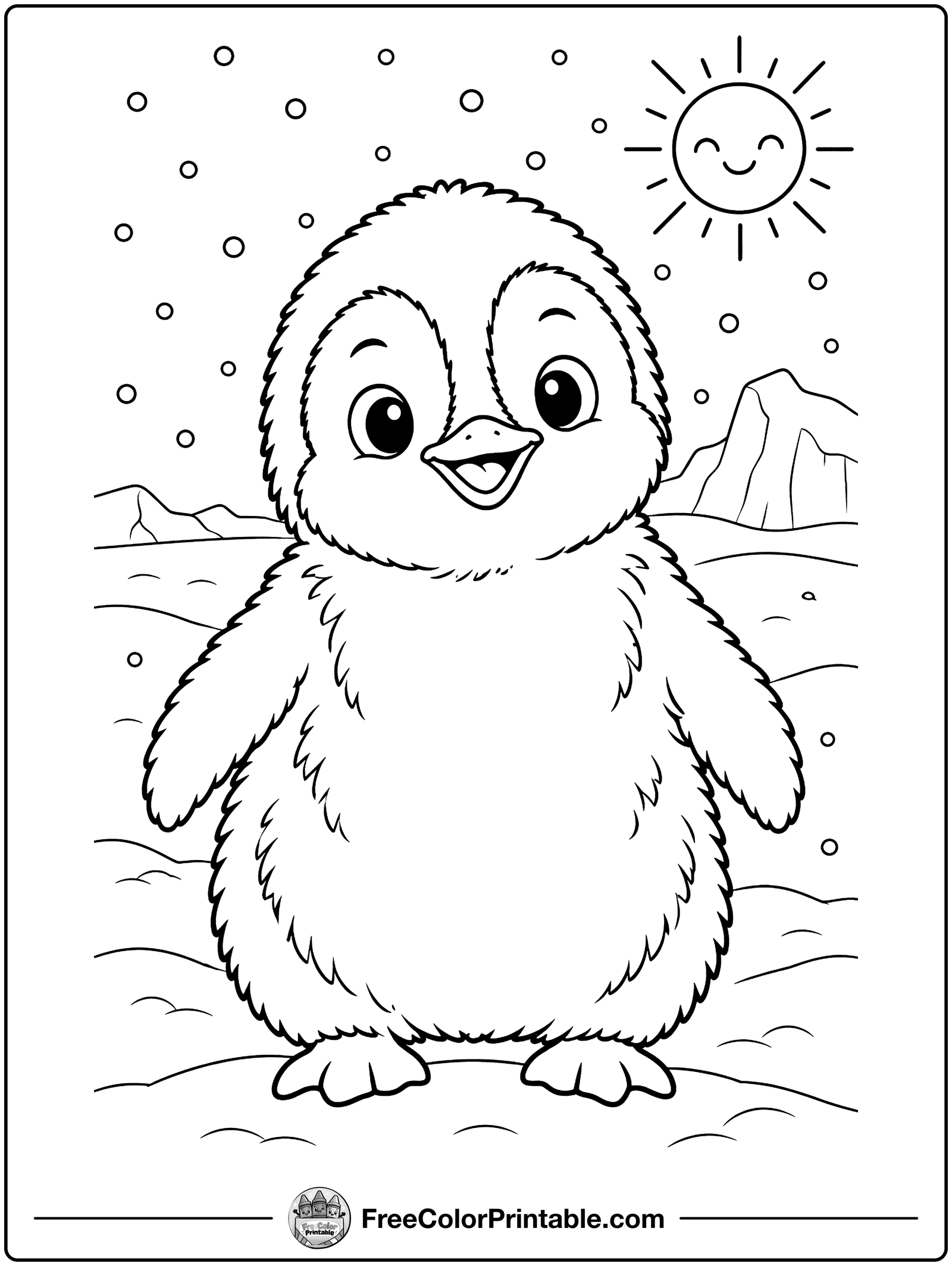 Fluffy Emperor Penguin Chick Coloring Page — free color printable