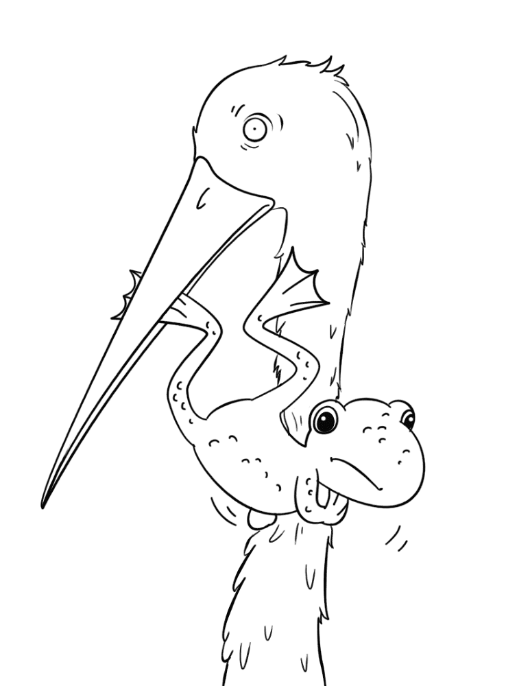 Frog Escaping From Stork Mouth Coloring Page Md Coloring Page — Free Printable — free printable coloring page