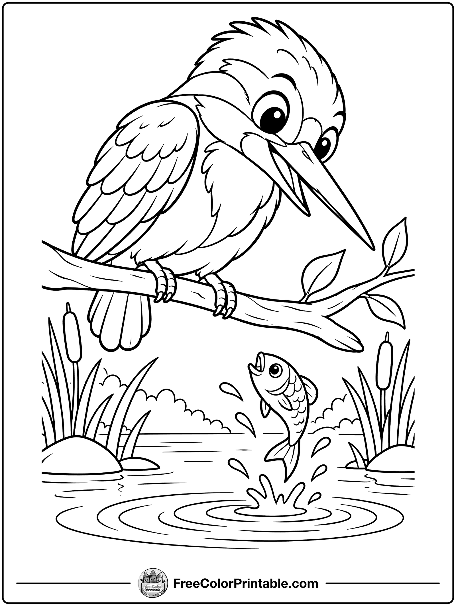 Kingfisher Ready to Dive Coloring Page — free color printable