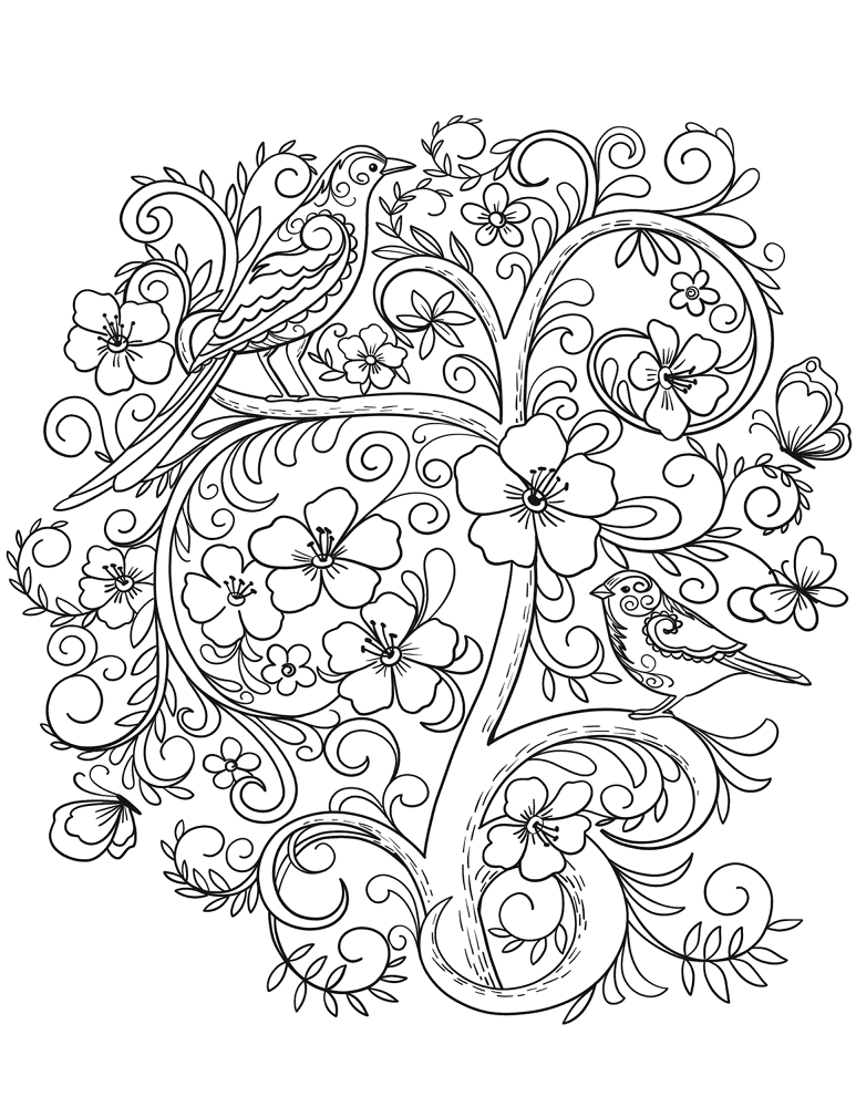 Larks In Flowers Coloring Page Md Coloring Page — Free Printable — free printable coloring page