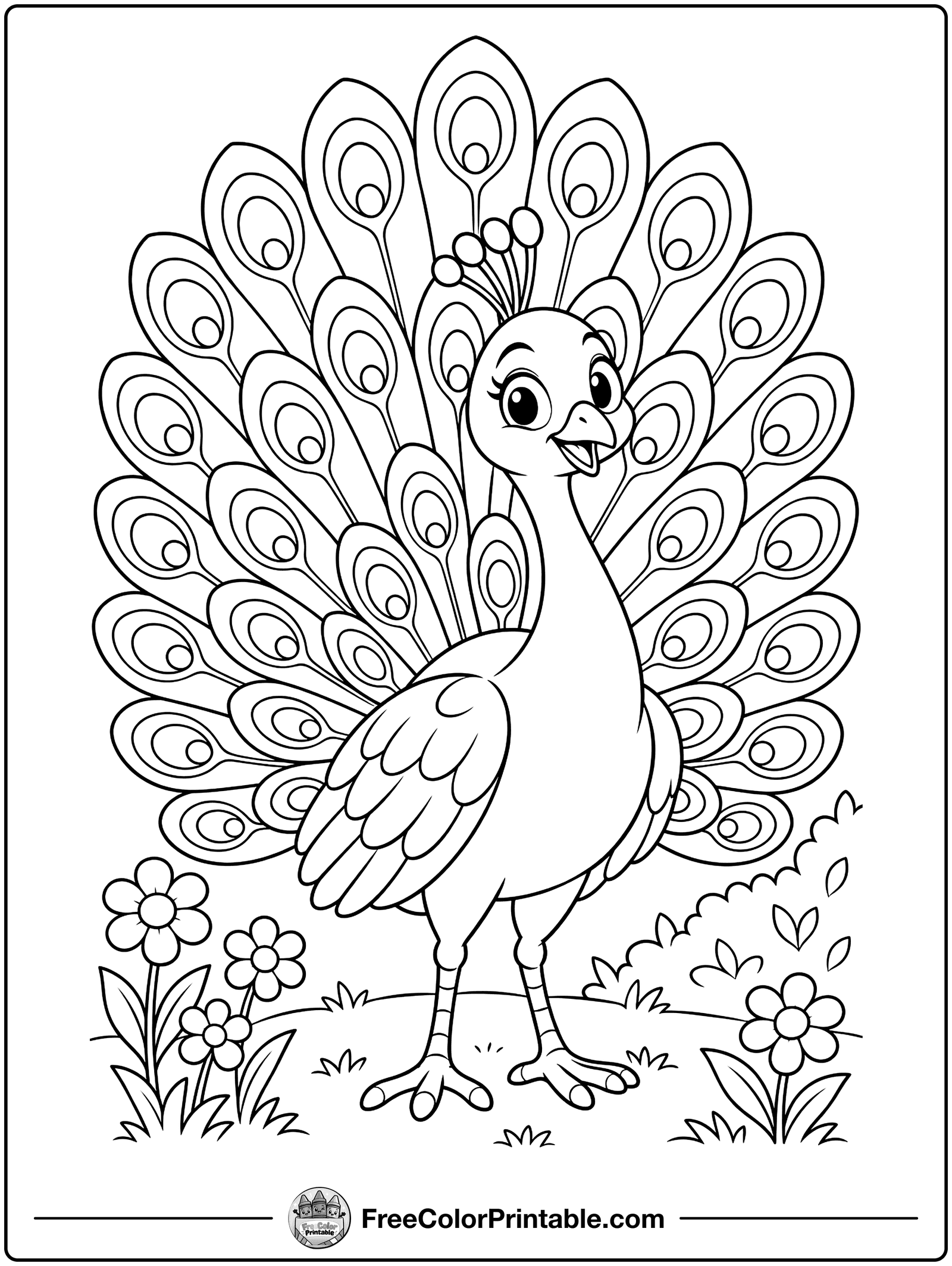 Peacock Showing Off Its Feathers Coloring Page — free color printable