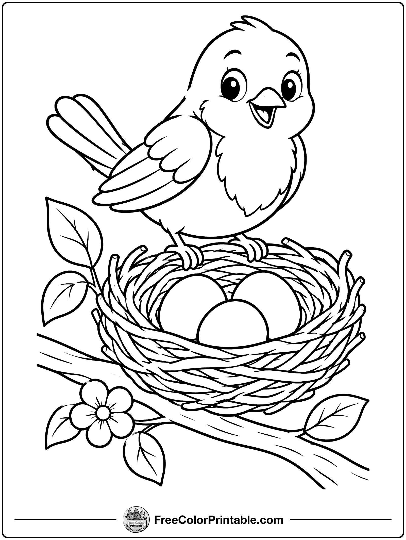 Robin and Her Blue Eggs Coloring Page — free color printable