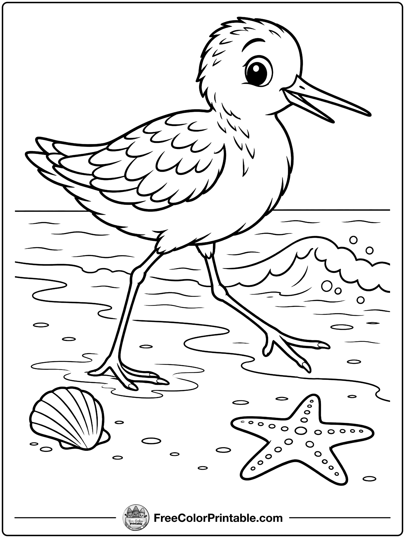 Sandpiper Running on the Beach Coloring Page — free color printable