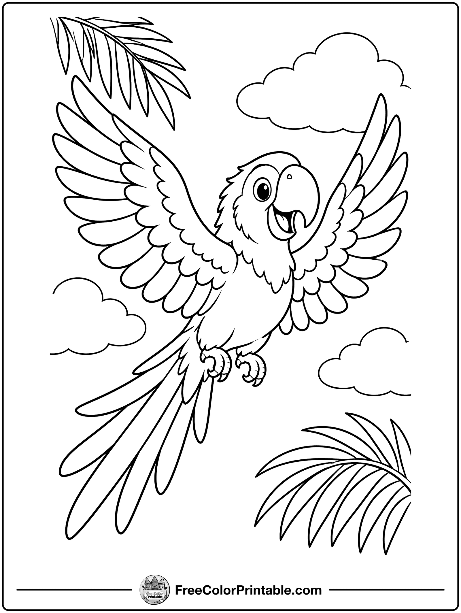 Scarlet Macaw in Flight Coloring Page — free color printable