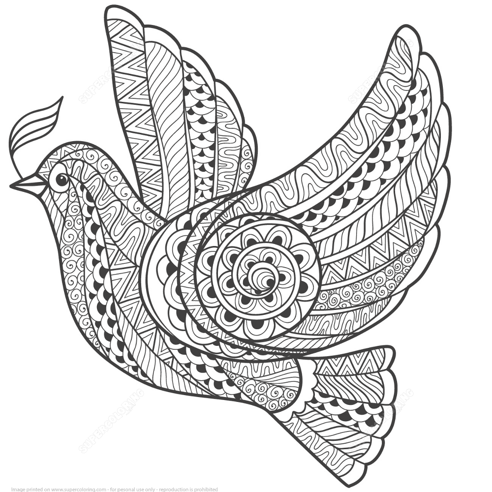 Zentangle Dove Of Peace Coloring Page Md Coloring Page — Free Printable — free printable coloring page