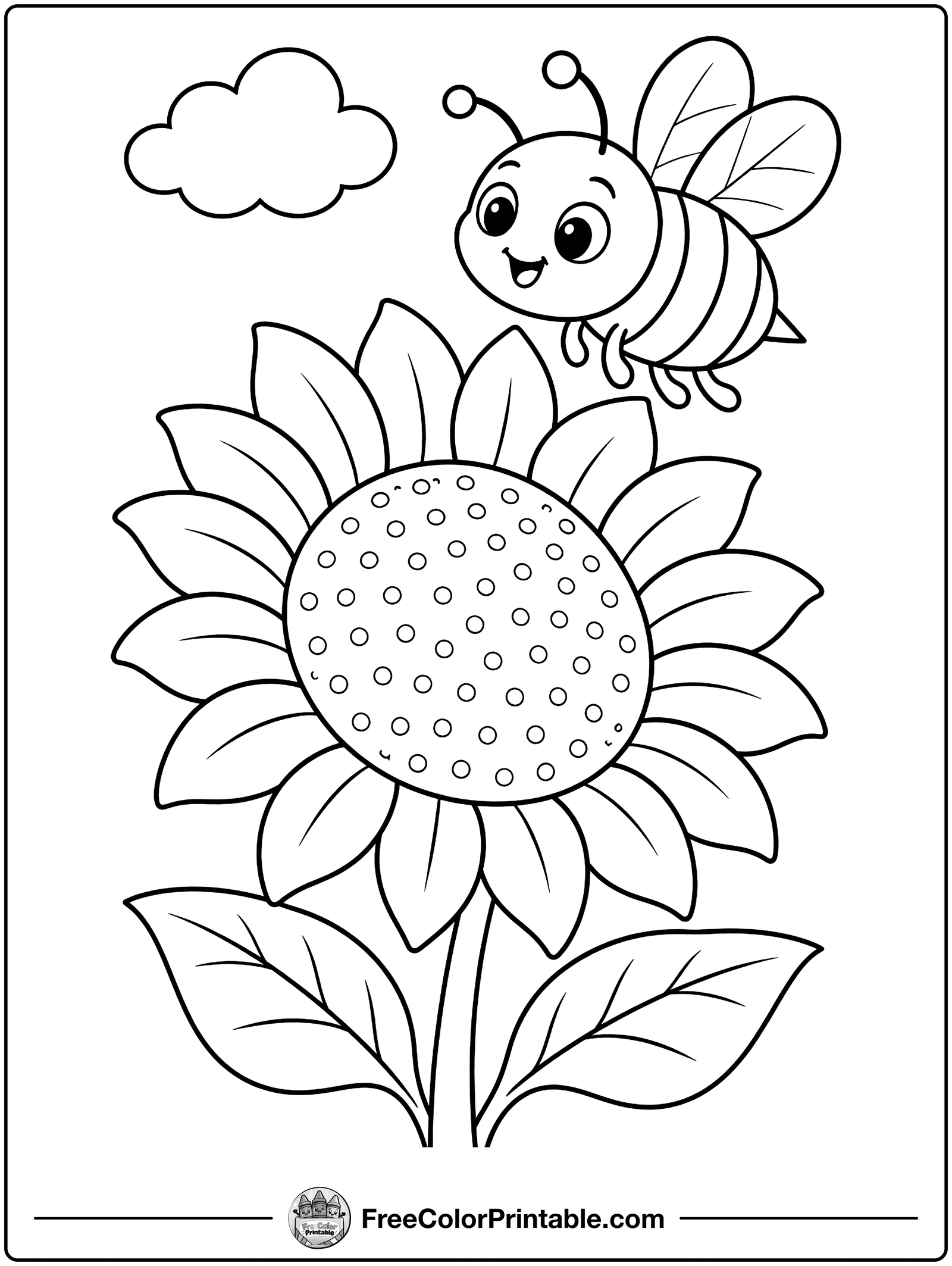 Bee on a Sunflower Coloring Page — free color printable