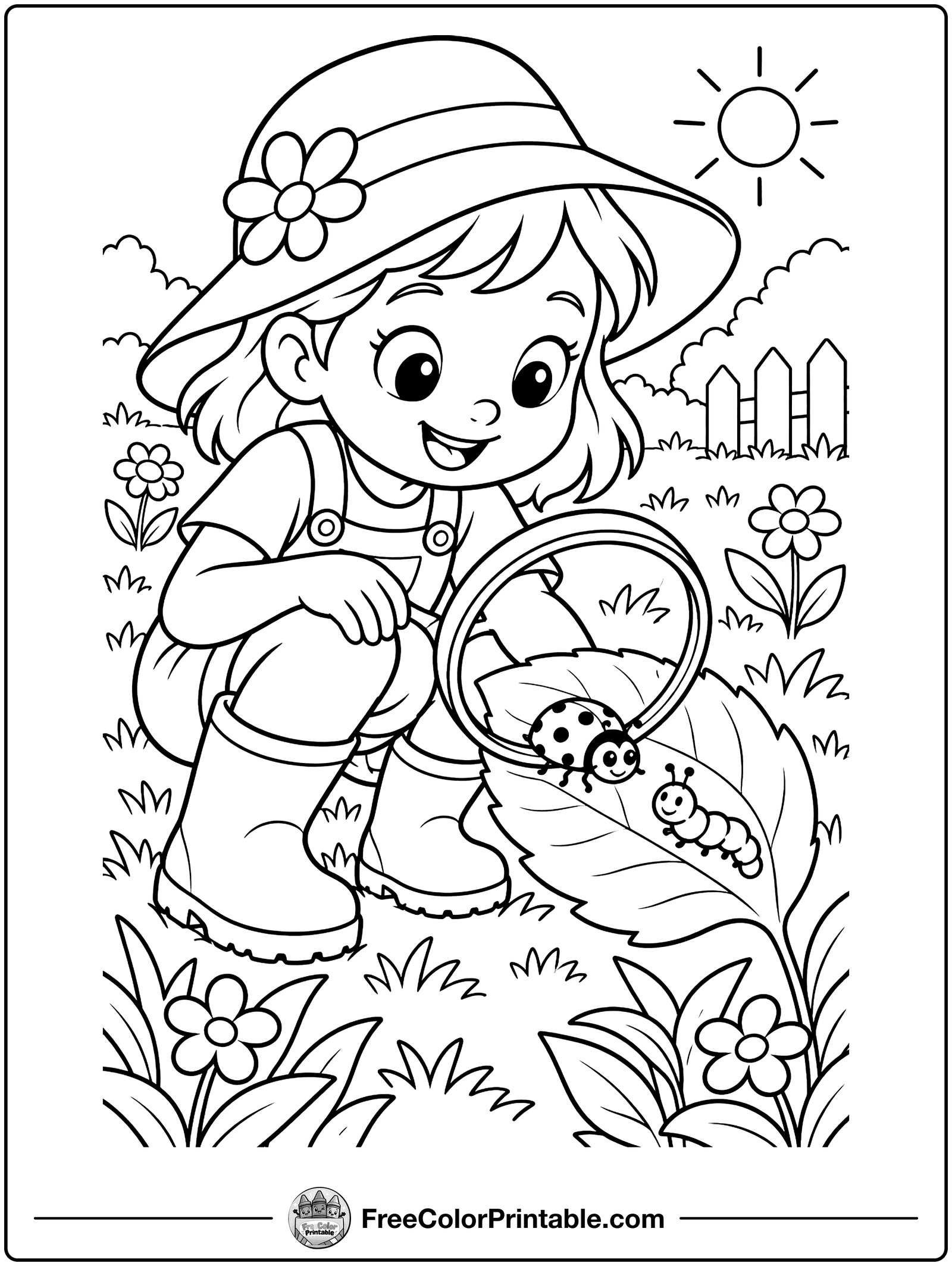 Bug Explorer with a Magnifying Glass Coloring Page — free color printable