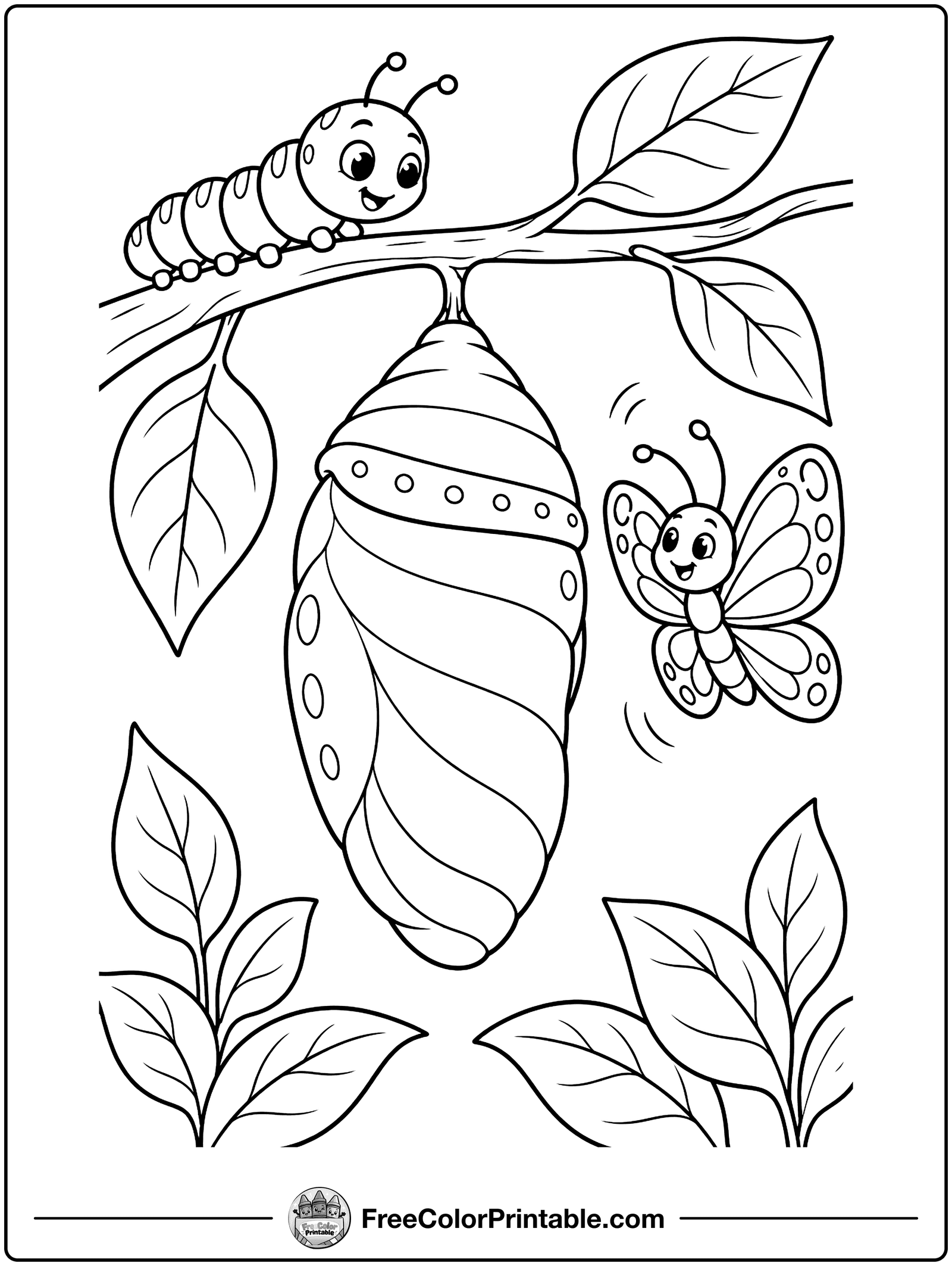 Chrysalis Hanging from a Twig Coloring Page — free color printable