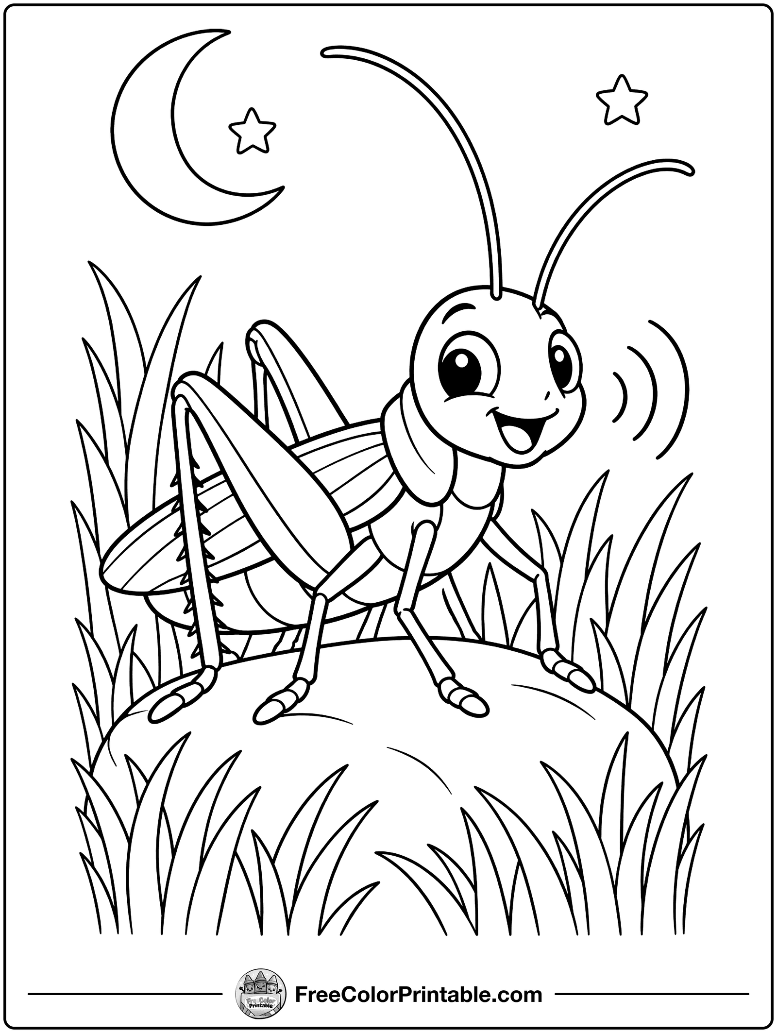 Cricket Chirping in the Grass Coloring Page — free color printable