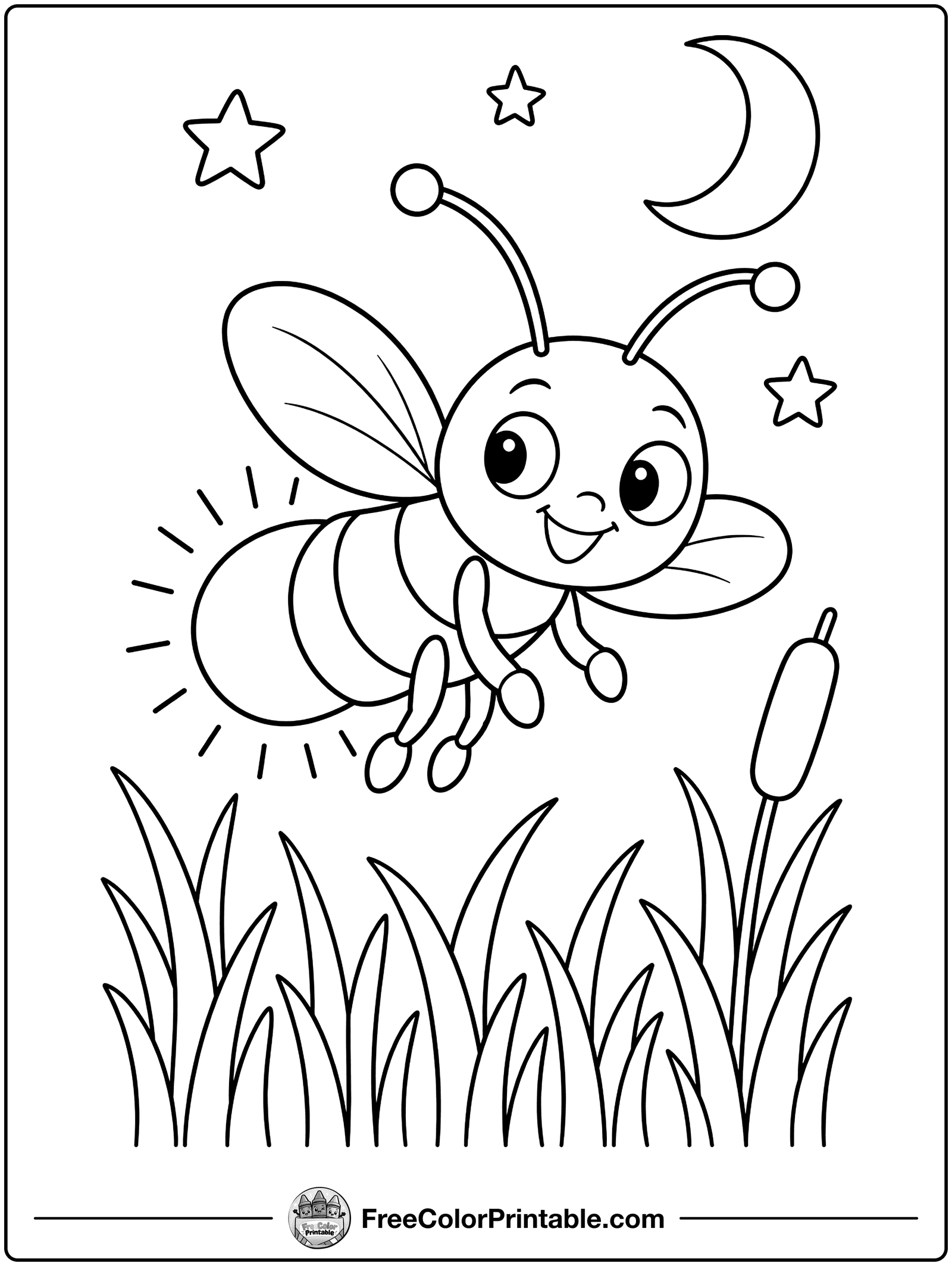 Firefly Glowing at Night Coloring Page — free color printable