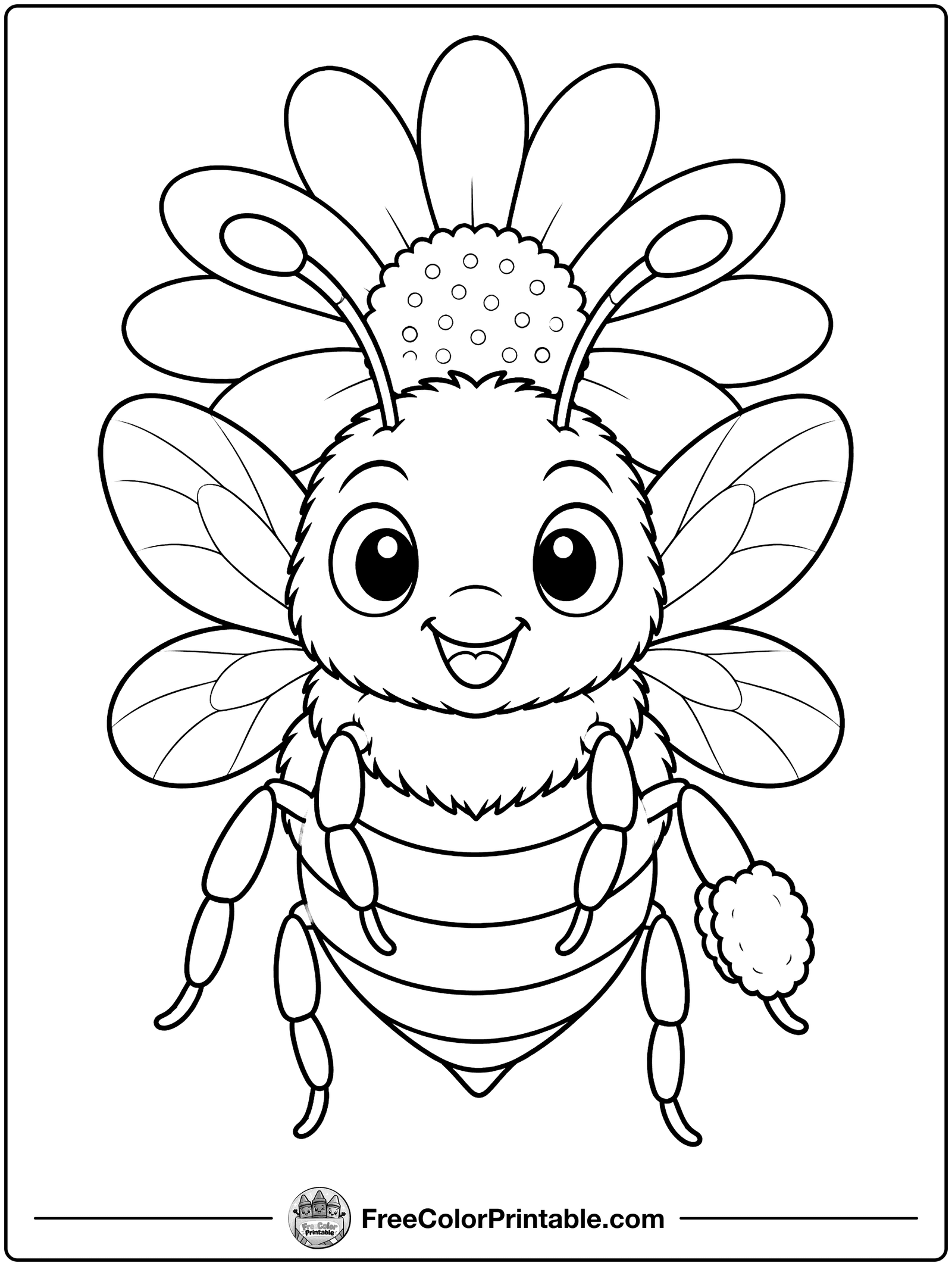 Honeybee Close-Up Coloring Page — free color printable