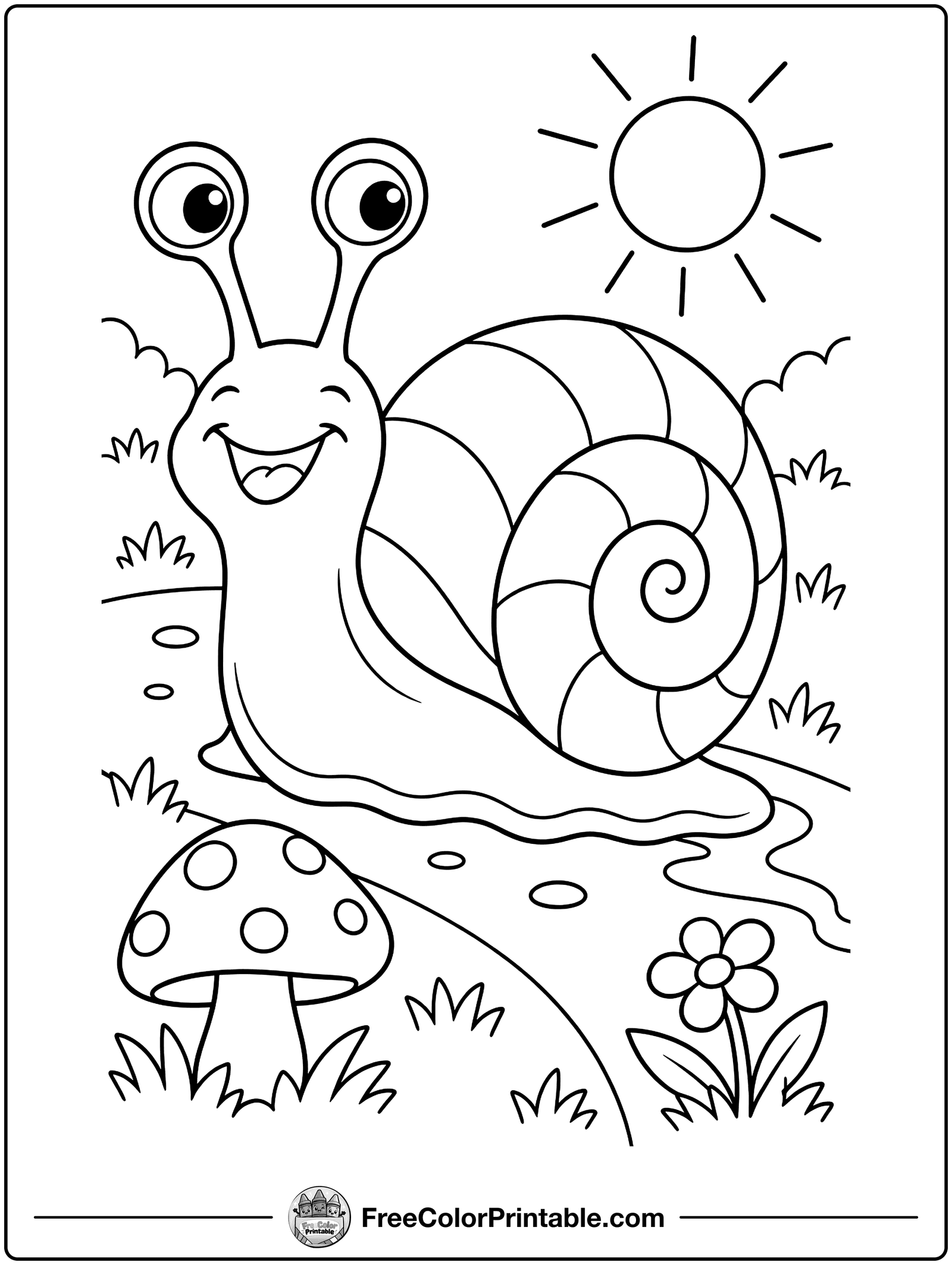 Snail with a Spiral Shell Coloring Page — free color printable