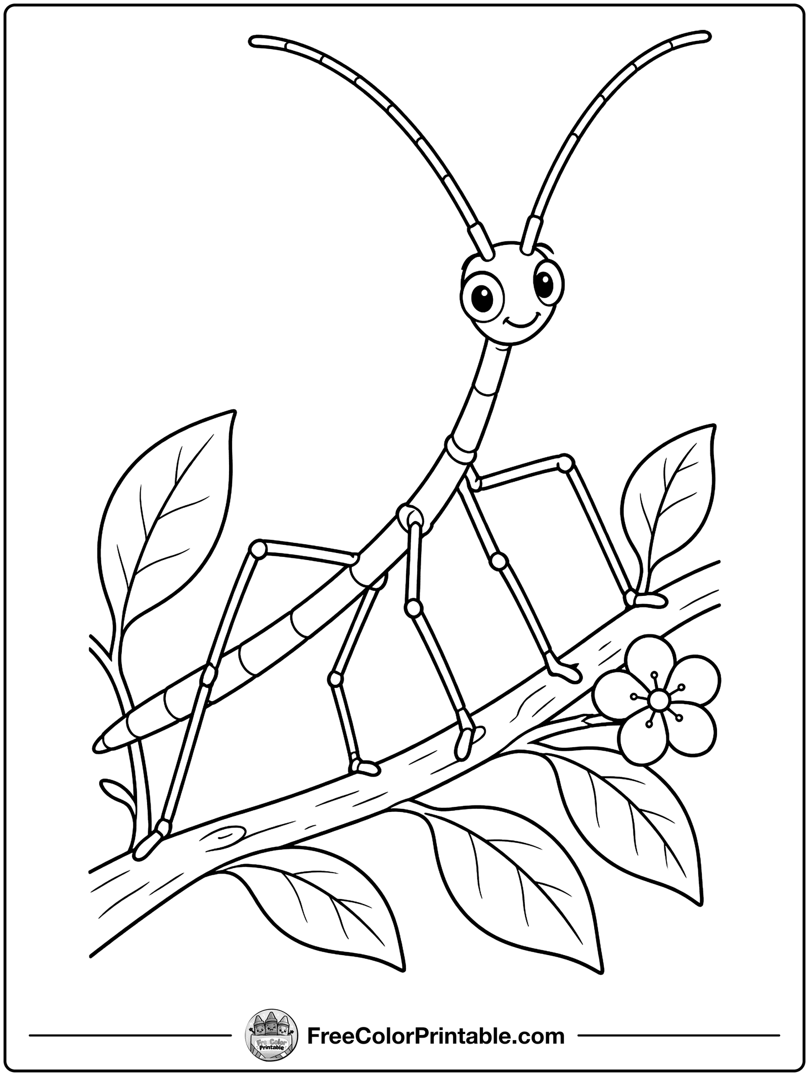 Stick Insect on a Twig Coloring Page — free color printable