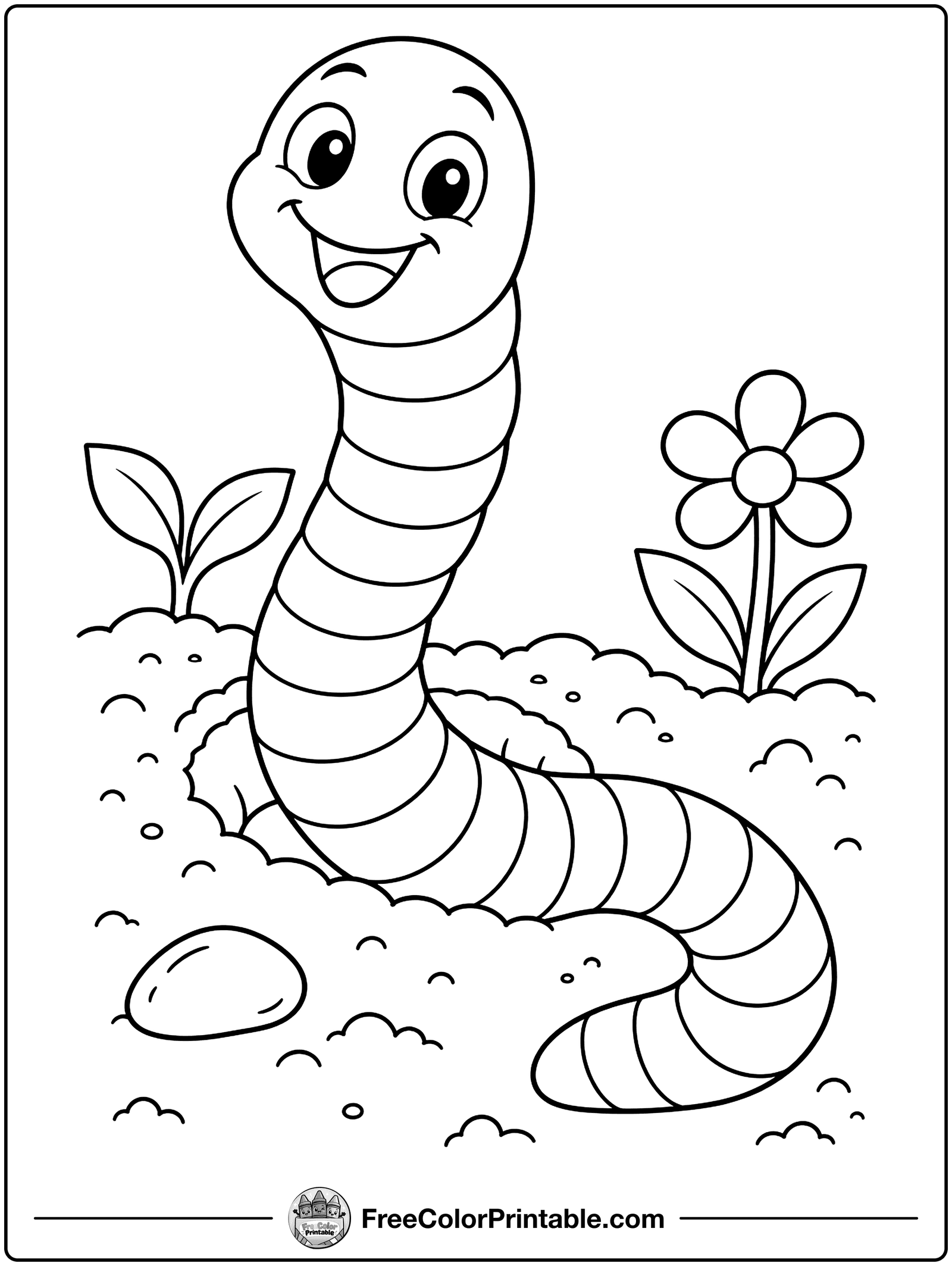Wiggly Worm in the Garden Coloring Page — free color printable