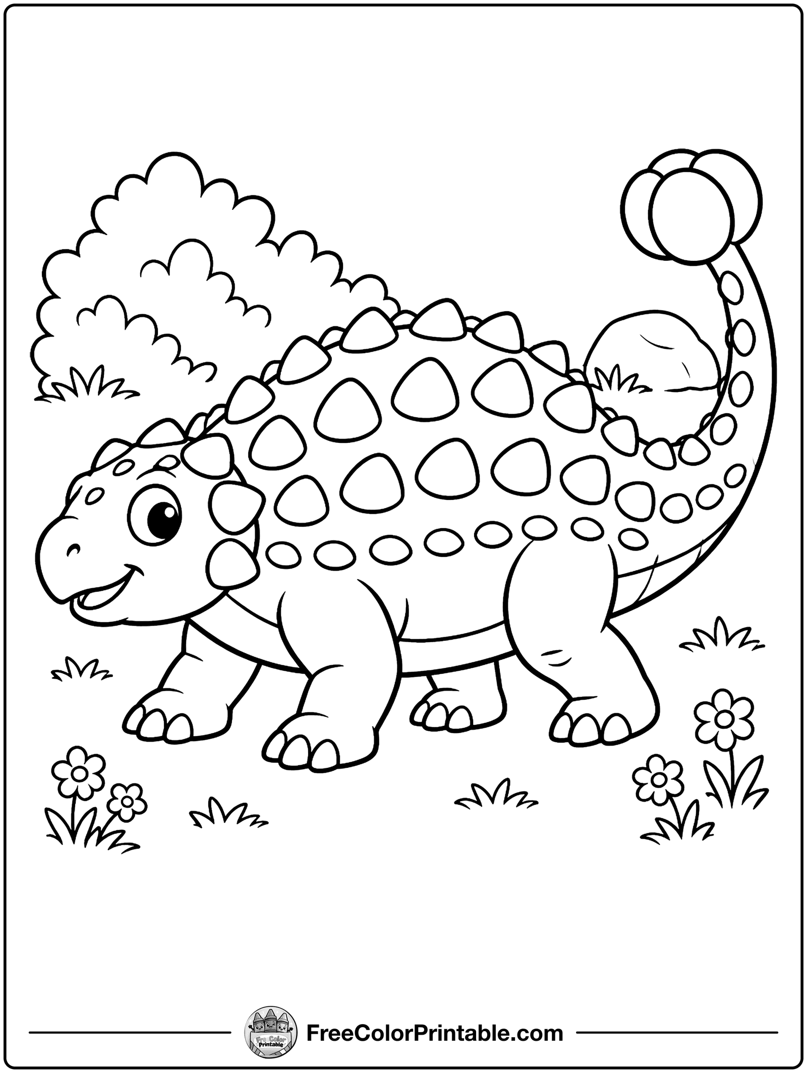 Ankylosaurus with Tail Club Coloring Page — free color printable