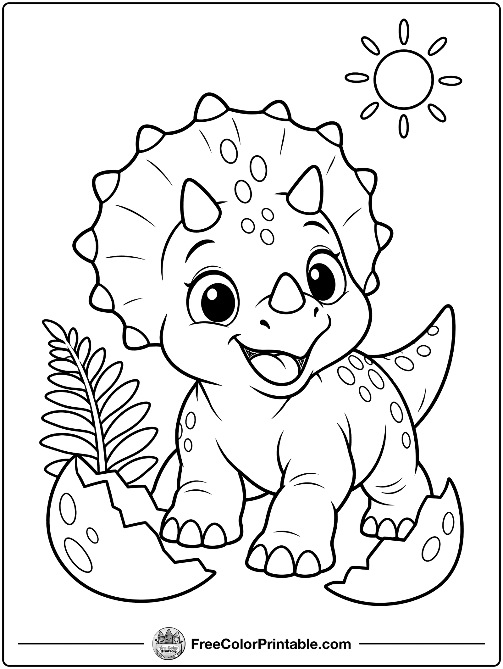 Baby Triceratops Hatching Coloring Page — free color printable