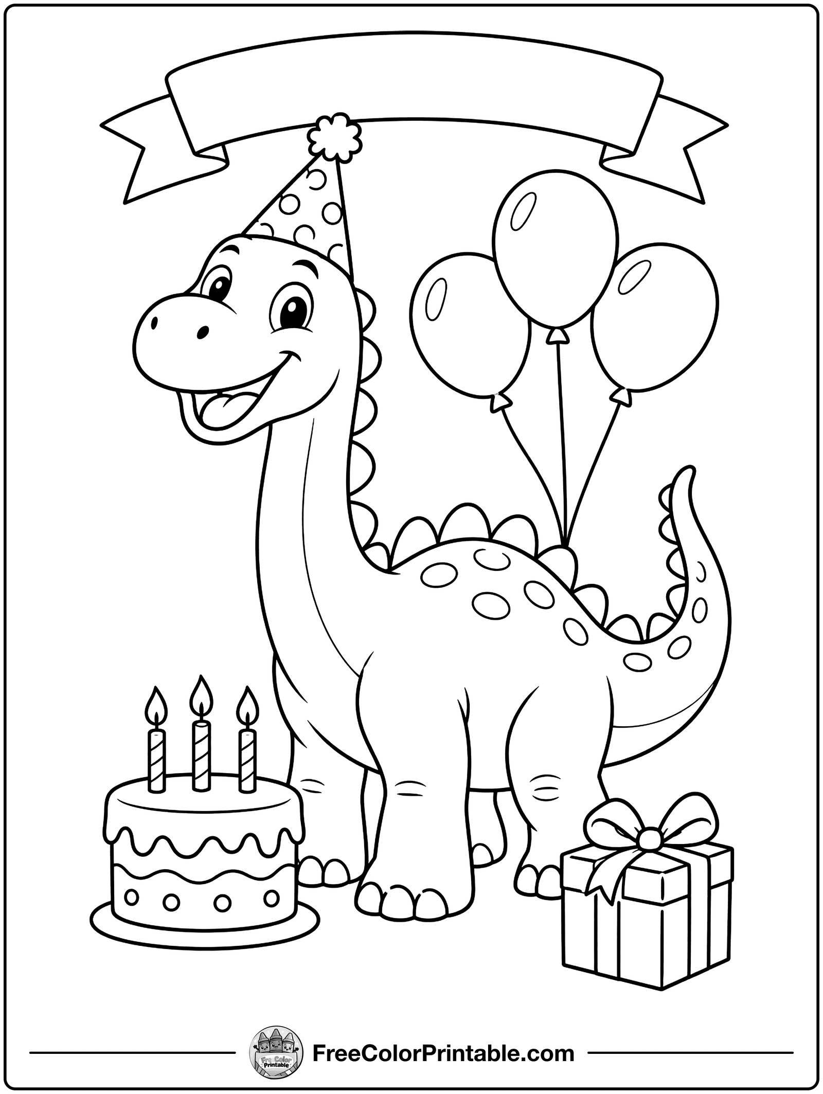 Dinosaur Birthday Party Coloring Page — free color printable