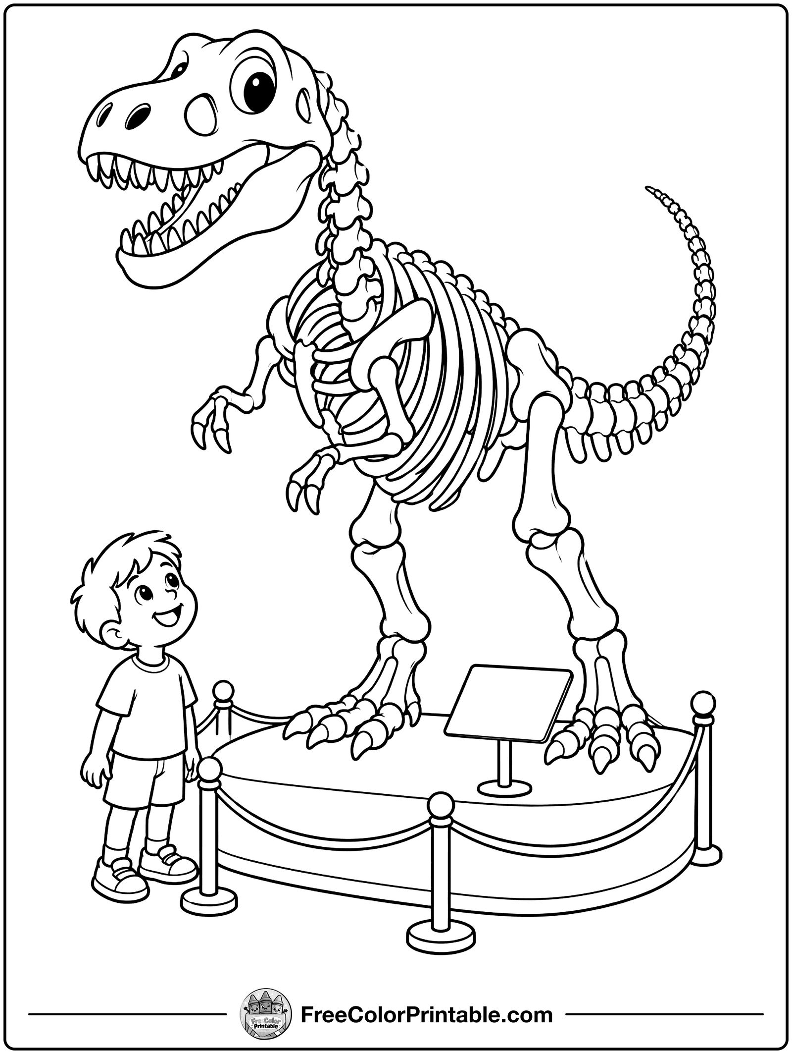 Dinosaur Skeleton at the Museum Coloring Page — free color printable