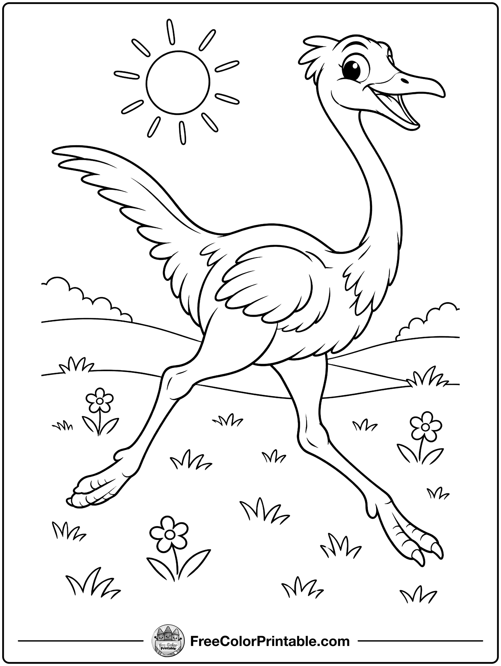 Gallimimus Running Fast Coloring Page — free color printable