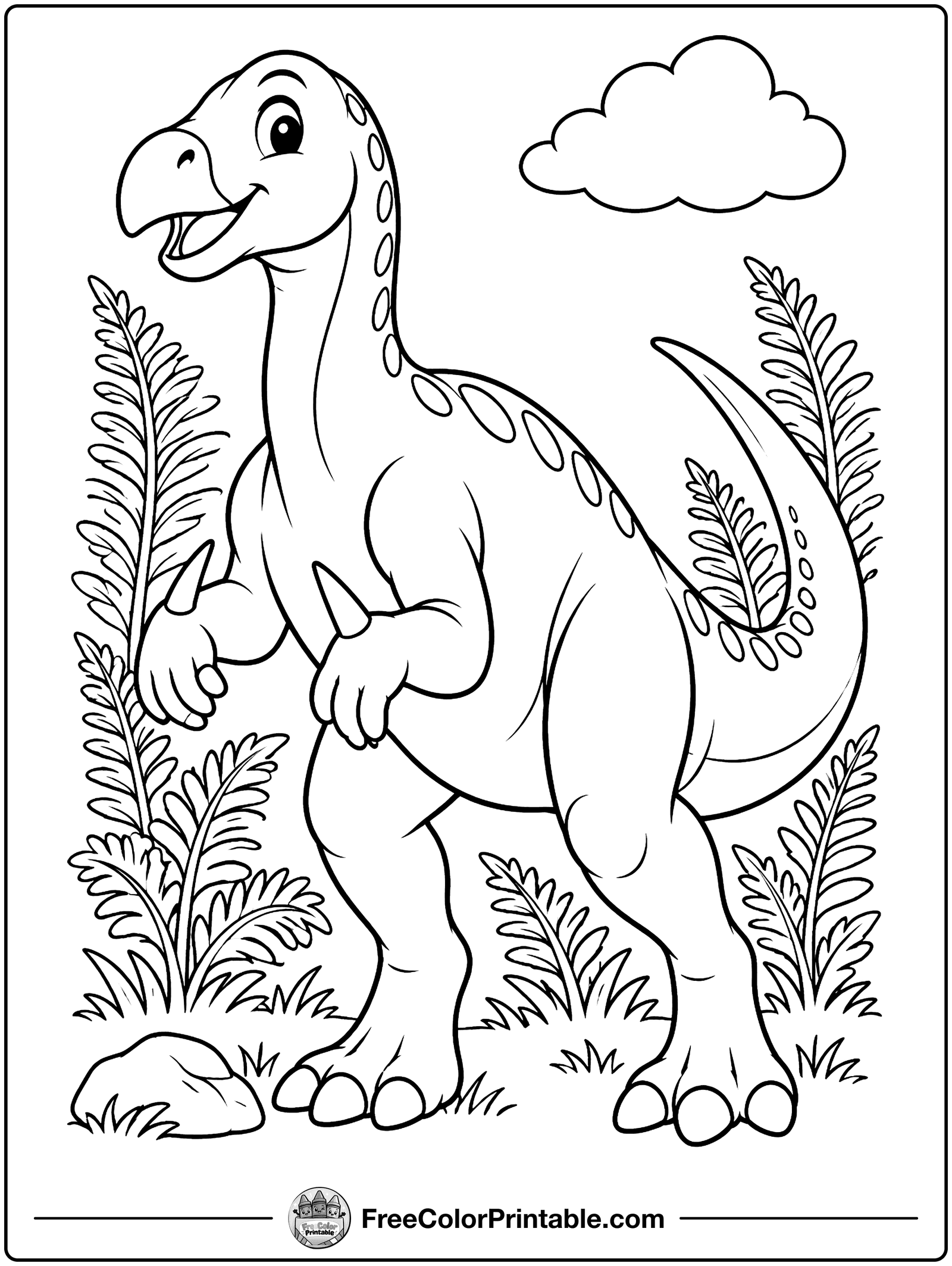 Iguanodon with Thumb Spikes Coloring Page — free color printable
