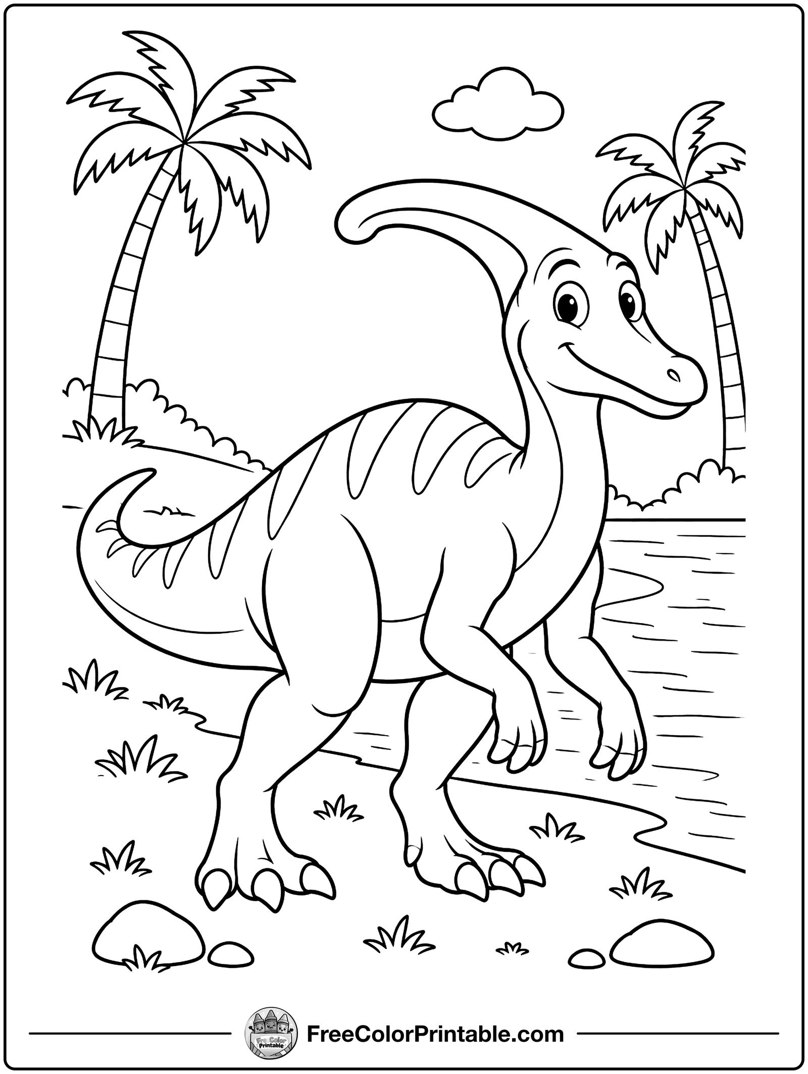 Parasaurolophus with Head Crest Coloring Page — free color printable