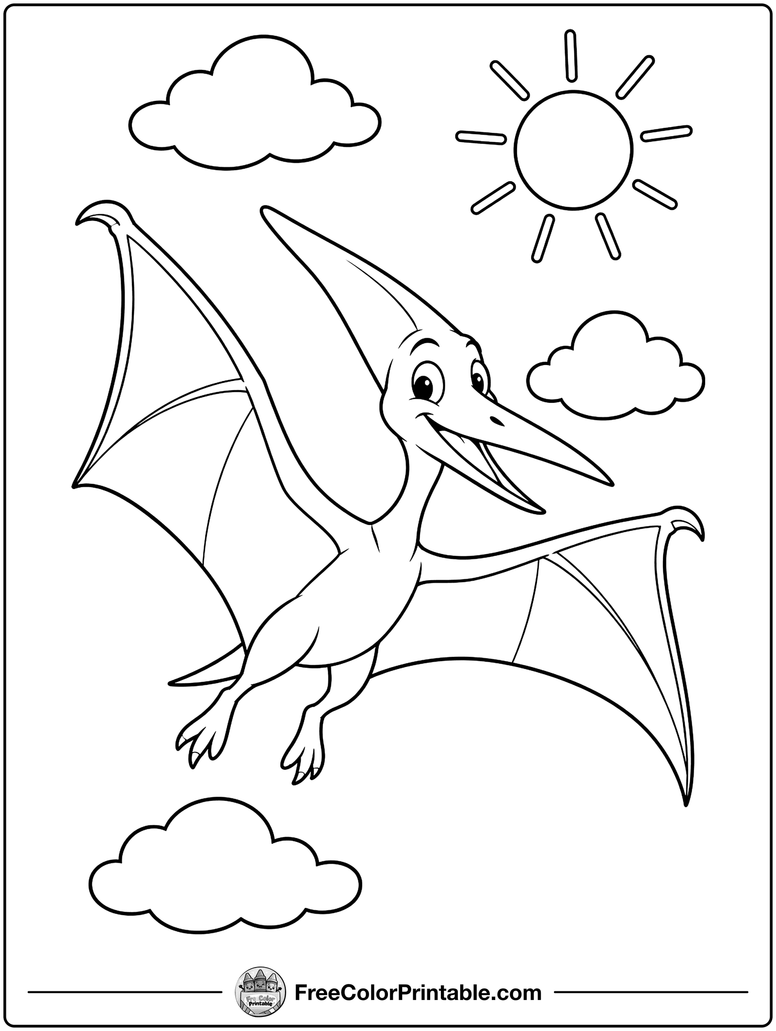 Pteranodon Soaring in the Sky Coloring Page — free color printable
