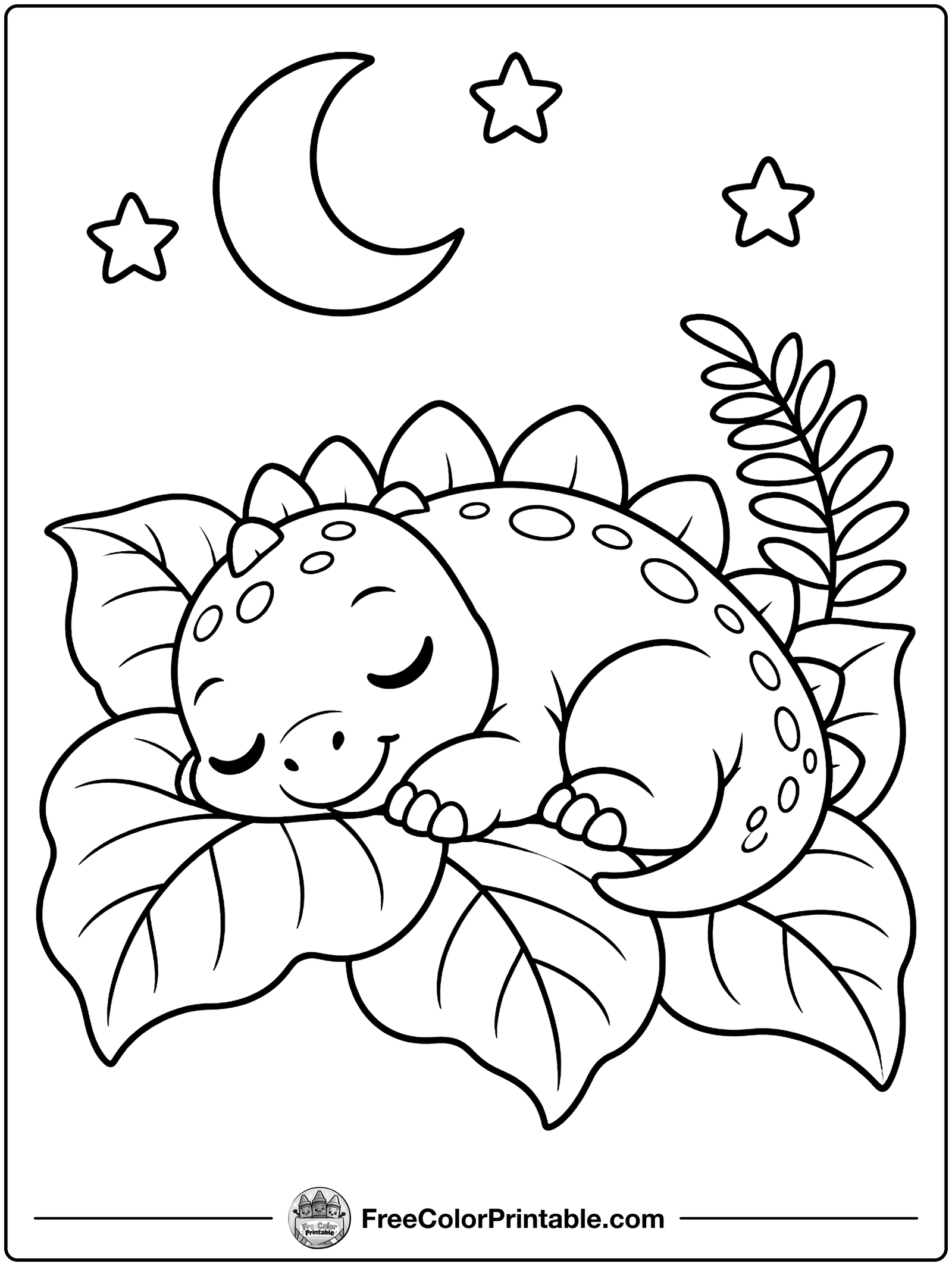 Sleepy Baby Dinosaur Coloring Page — free color printable