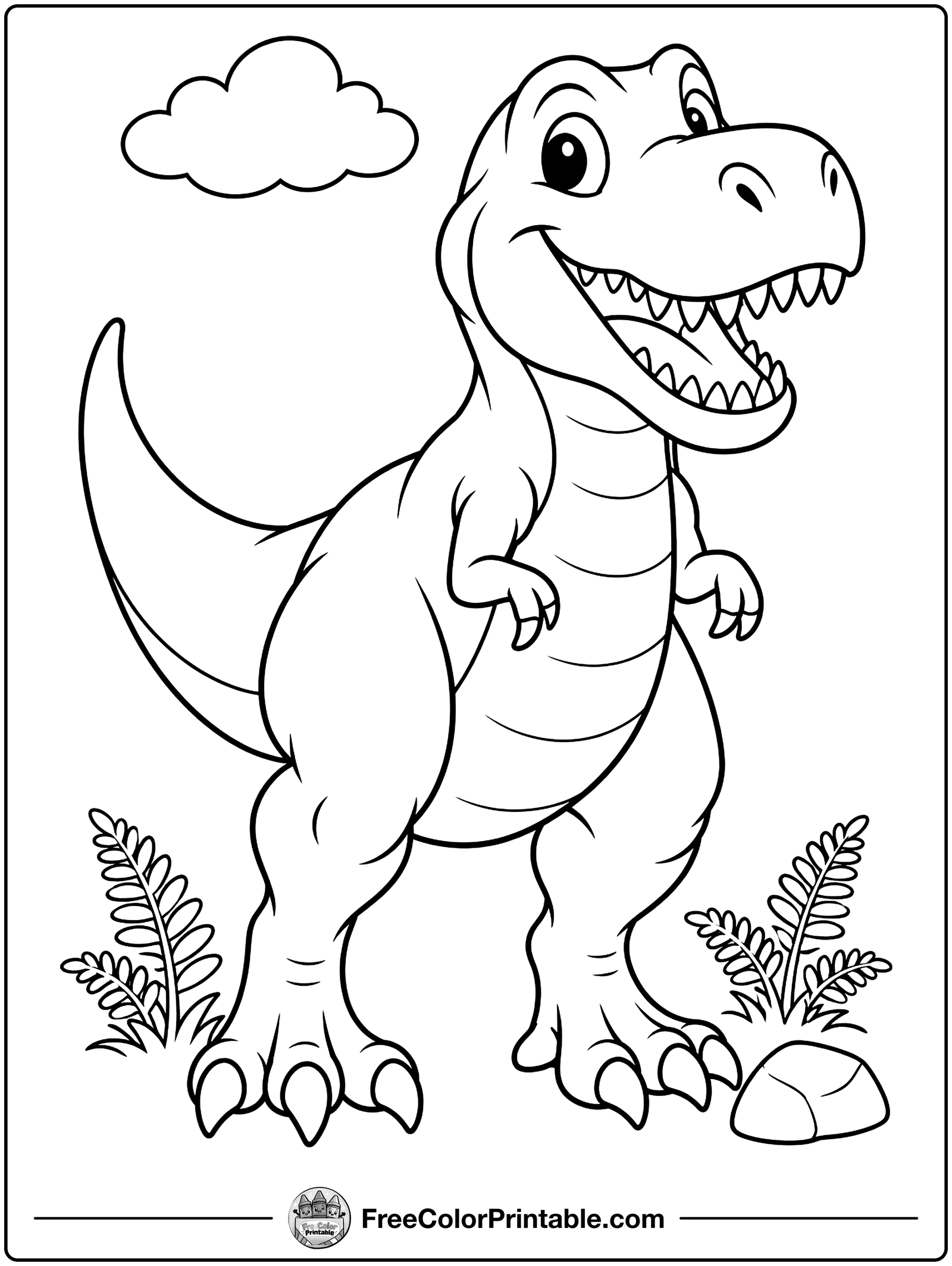 Smiling Tyrannosaurus Rex Coloring Page — free color printable