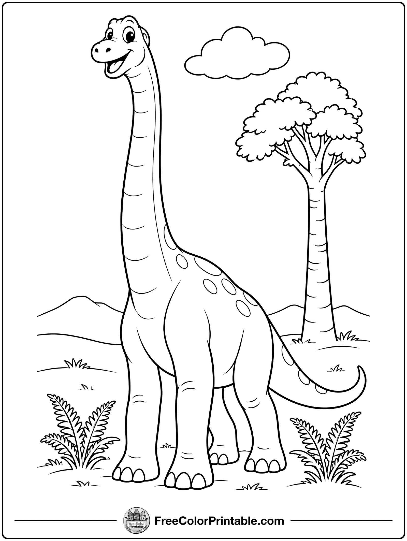 Tall Brachiosaurus Smiling Coloring Page — free color printable