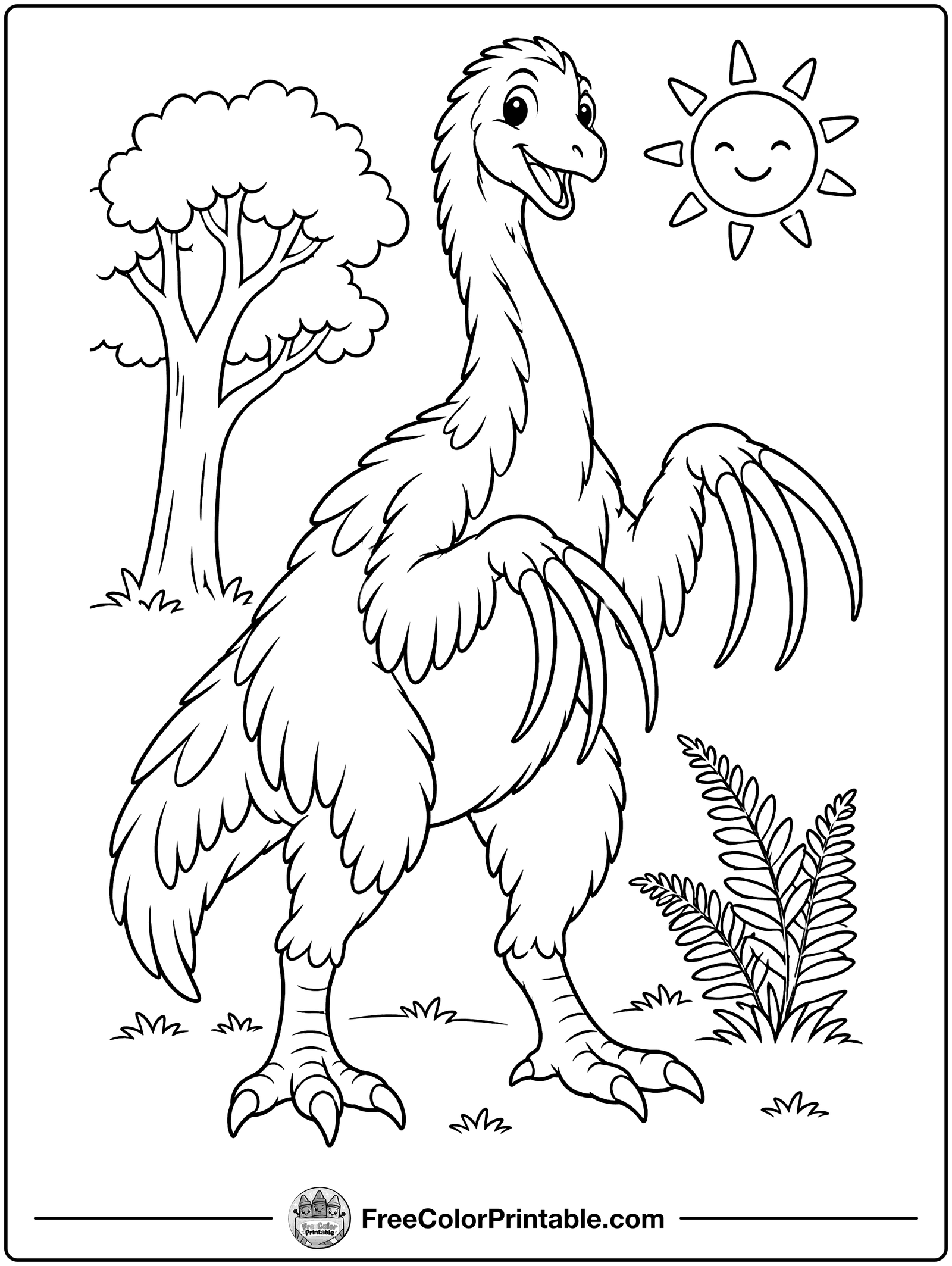 Therizinosaurus with Long Claws Coloring Page — free color printable