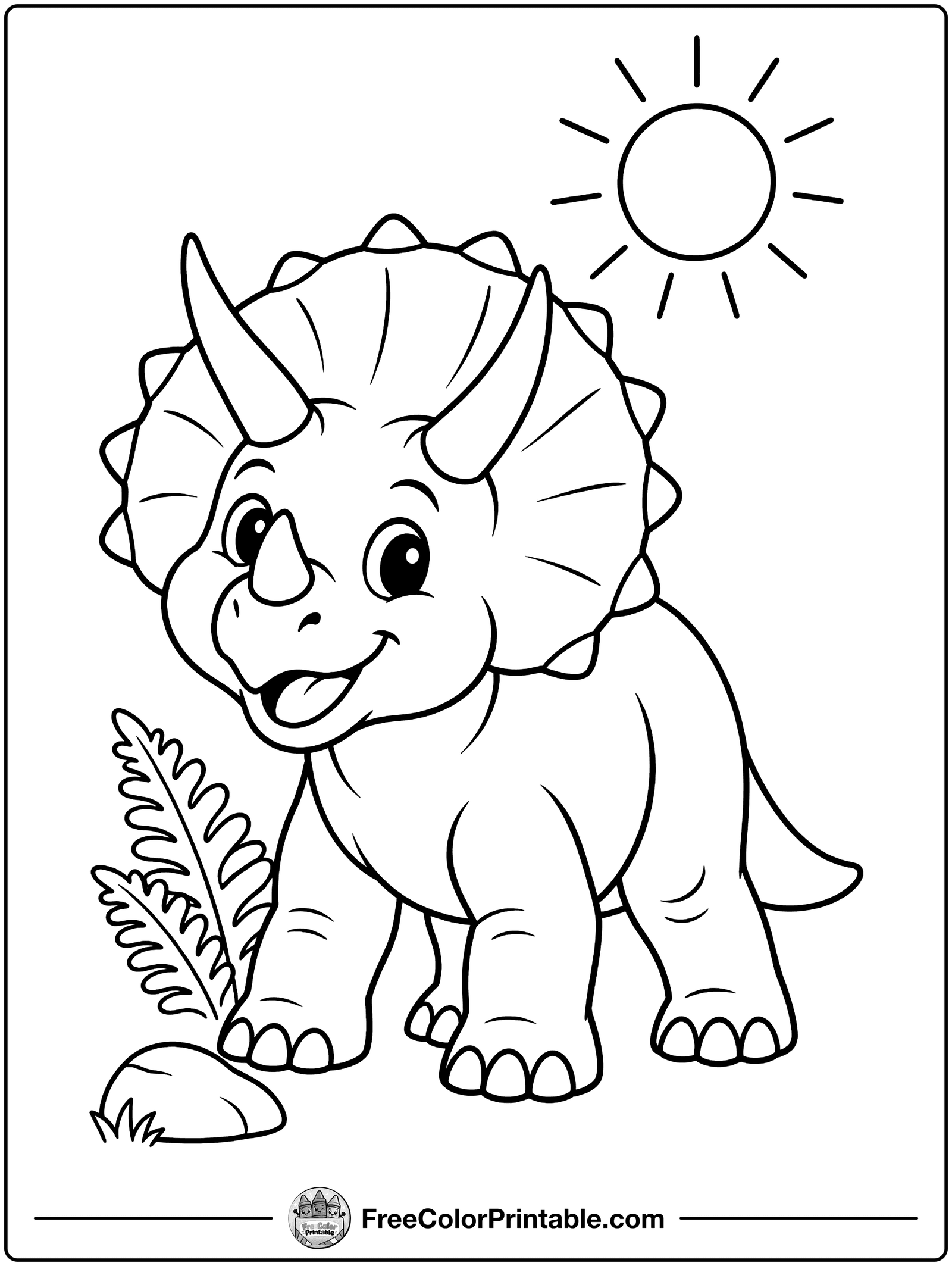 Triceratops with Three Horns Coloring Page — free color printable