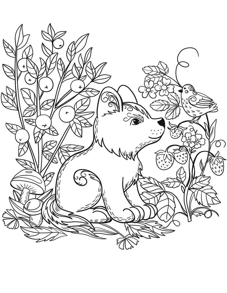 Puppy Dog In The Forest Coloring Page Md Coloring Page — Free Printable — free printable coloring page