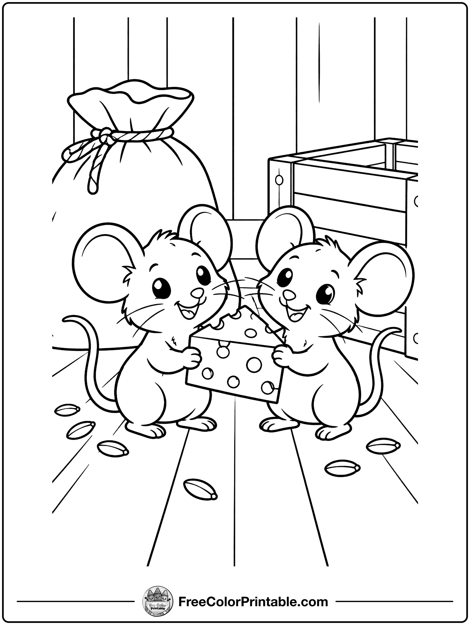 Barn Mice with Cheese Coloring Page — free color printable