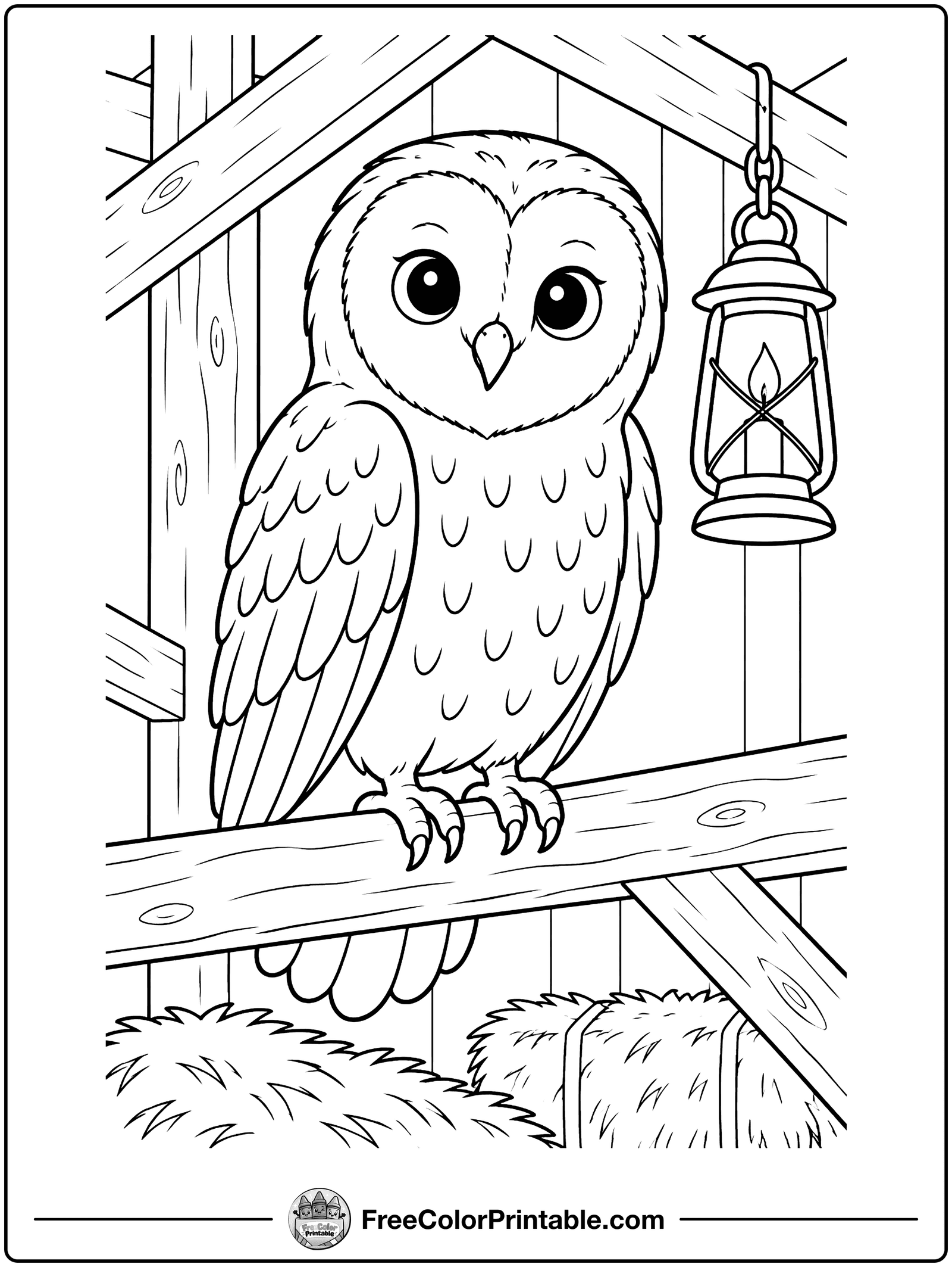 Barn Owl in the Rafters Coloring Page — free color printable